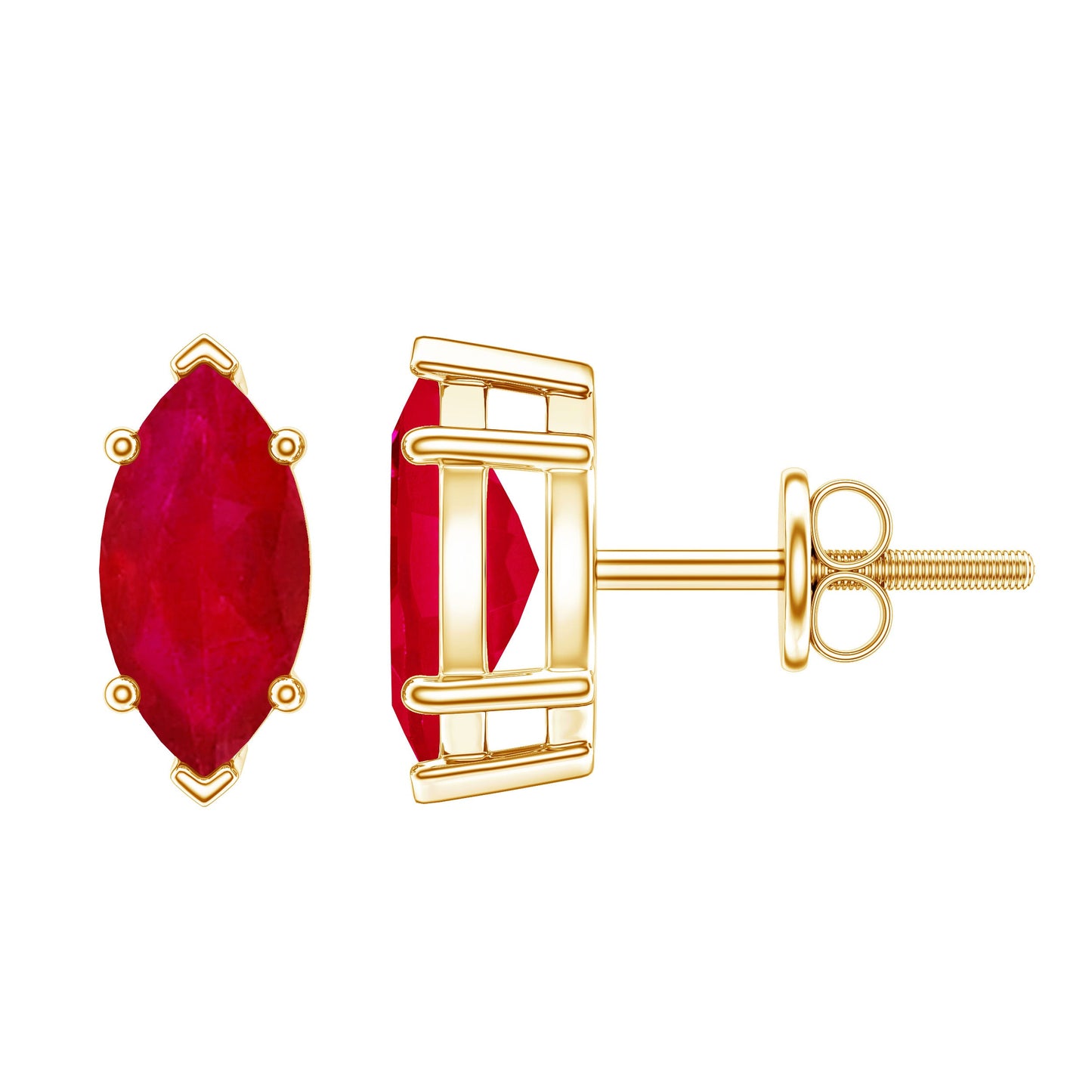 Natural 1.5 Carat Marquise Ruby Stud Earrings with Screw Back