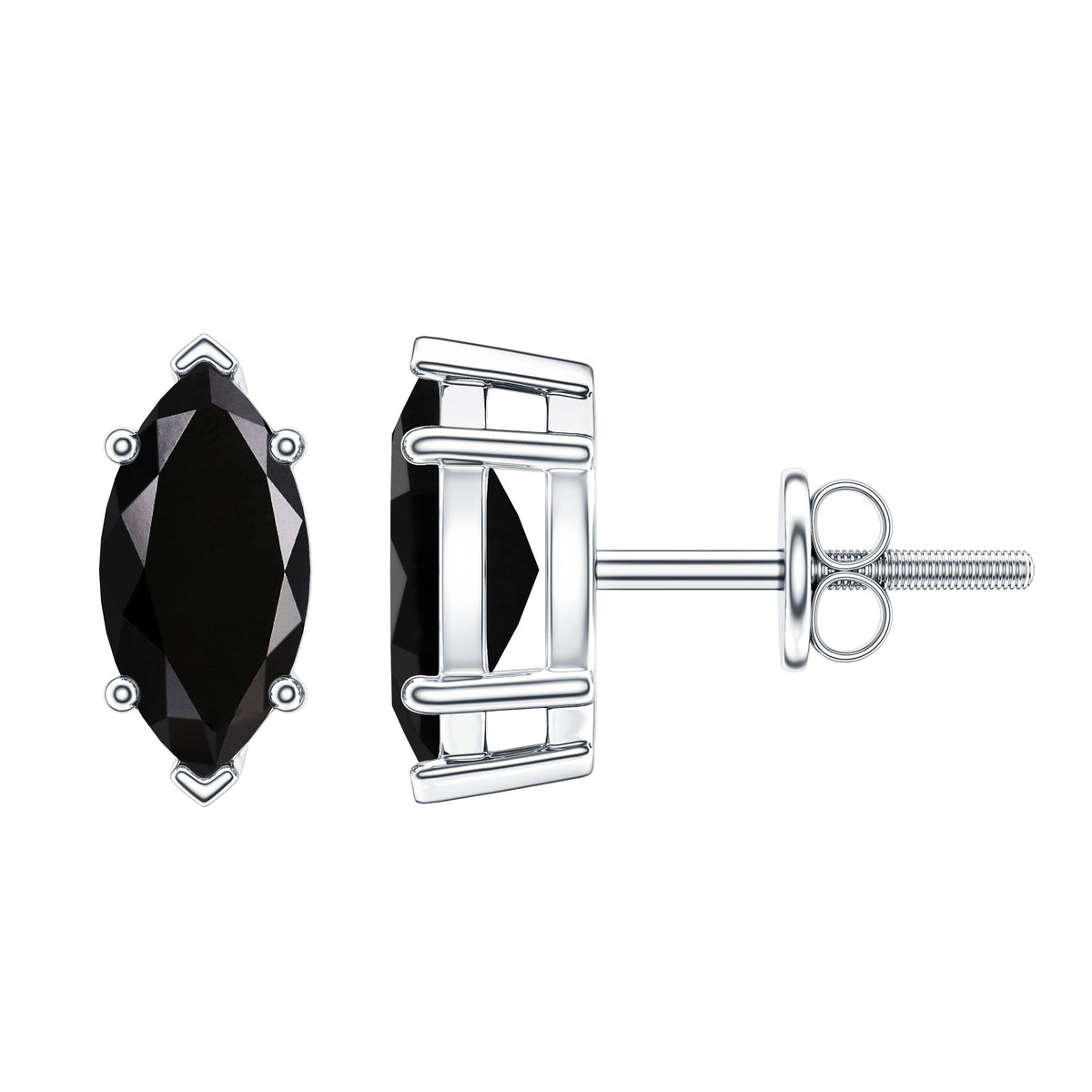 1.4 CT Marquise Black Spinel Solitaire Stud Earrings