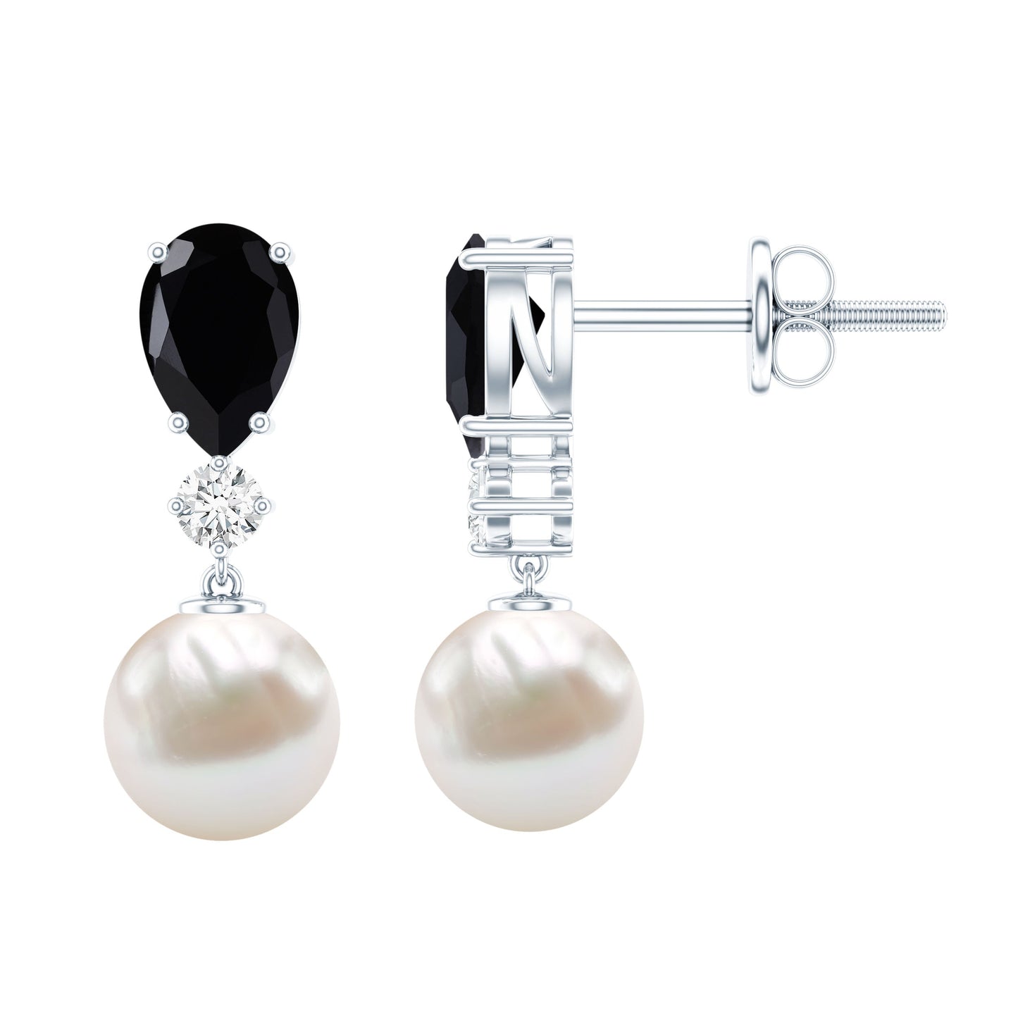 6 Carat Freshwater Pearl Drop Earrings with Black Onyx