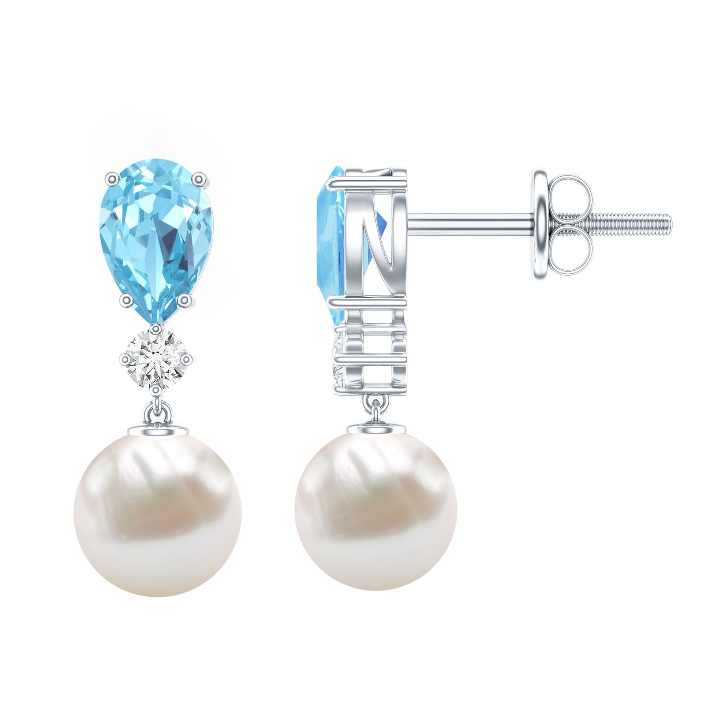 Certified Pearl Wedding Drop Earrings with Aquamarine