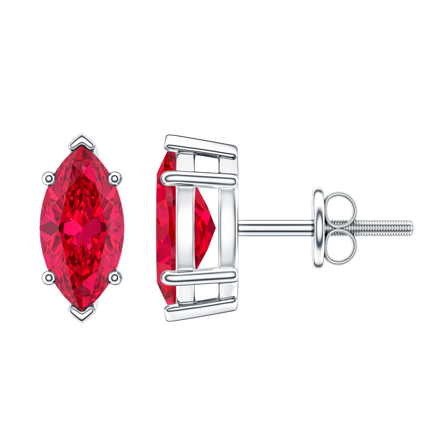 Certified Marquise Cut Lab Grown Ruby Everyday Stud Earring