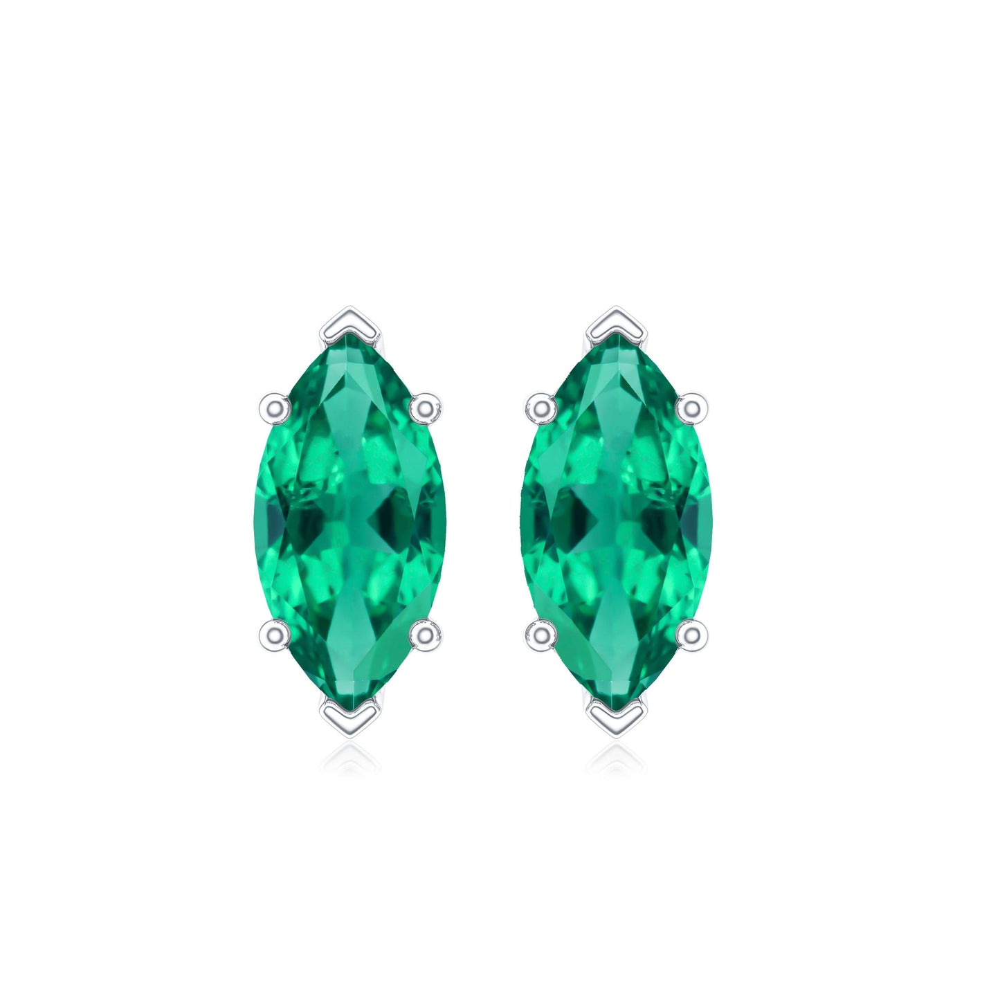 Marquise Cut 1.2 Carat Lab Created Emerald Solitaire Stud Earrings