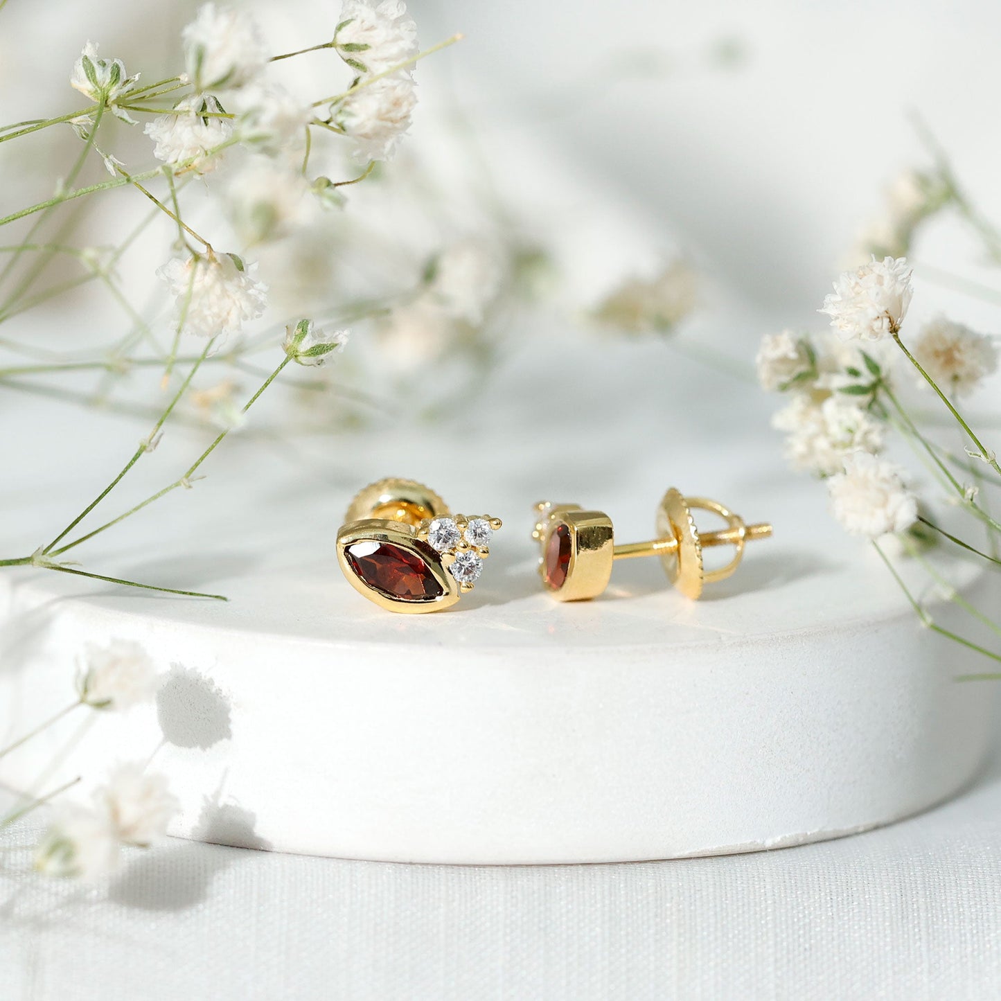 Natural Marquise Cut Garnet Stud Earrings with Certificate