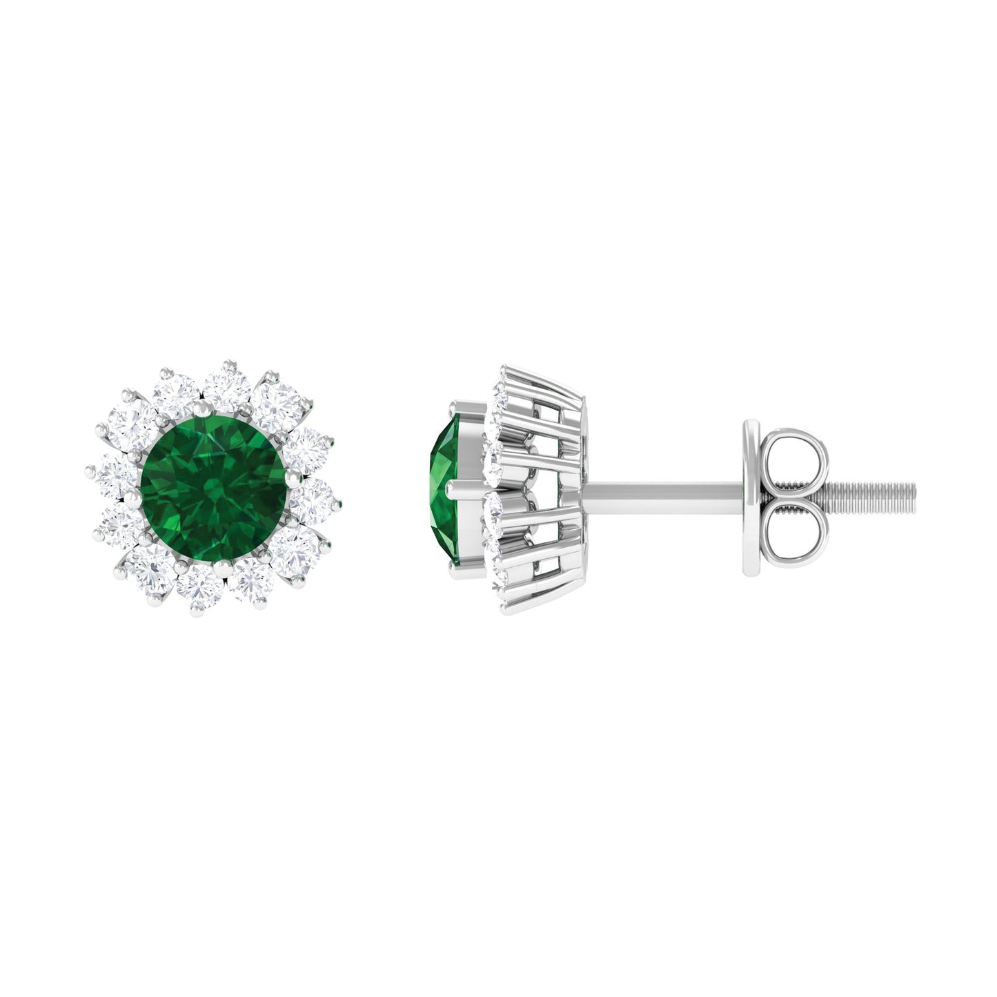 0.5 Carat Certified Created Emerald and Diamond Halo Stud Earrings