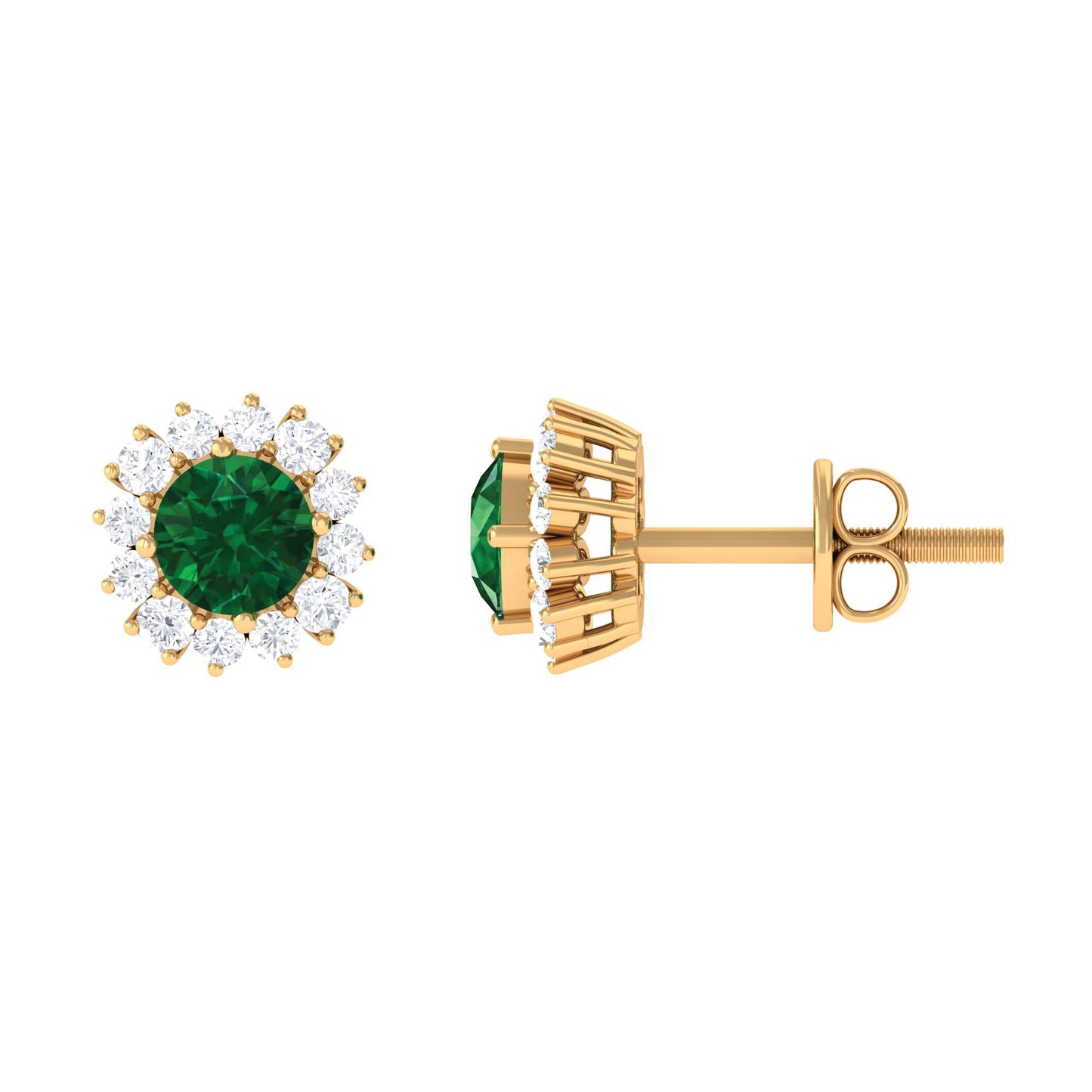 0.5 Carat Certified Created Emerald and Diamond Halo Stud Earrings