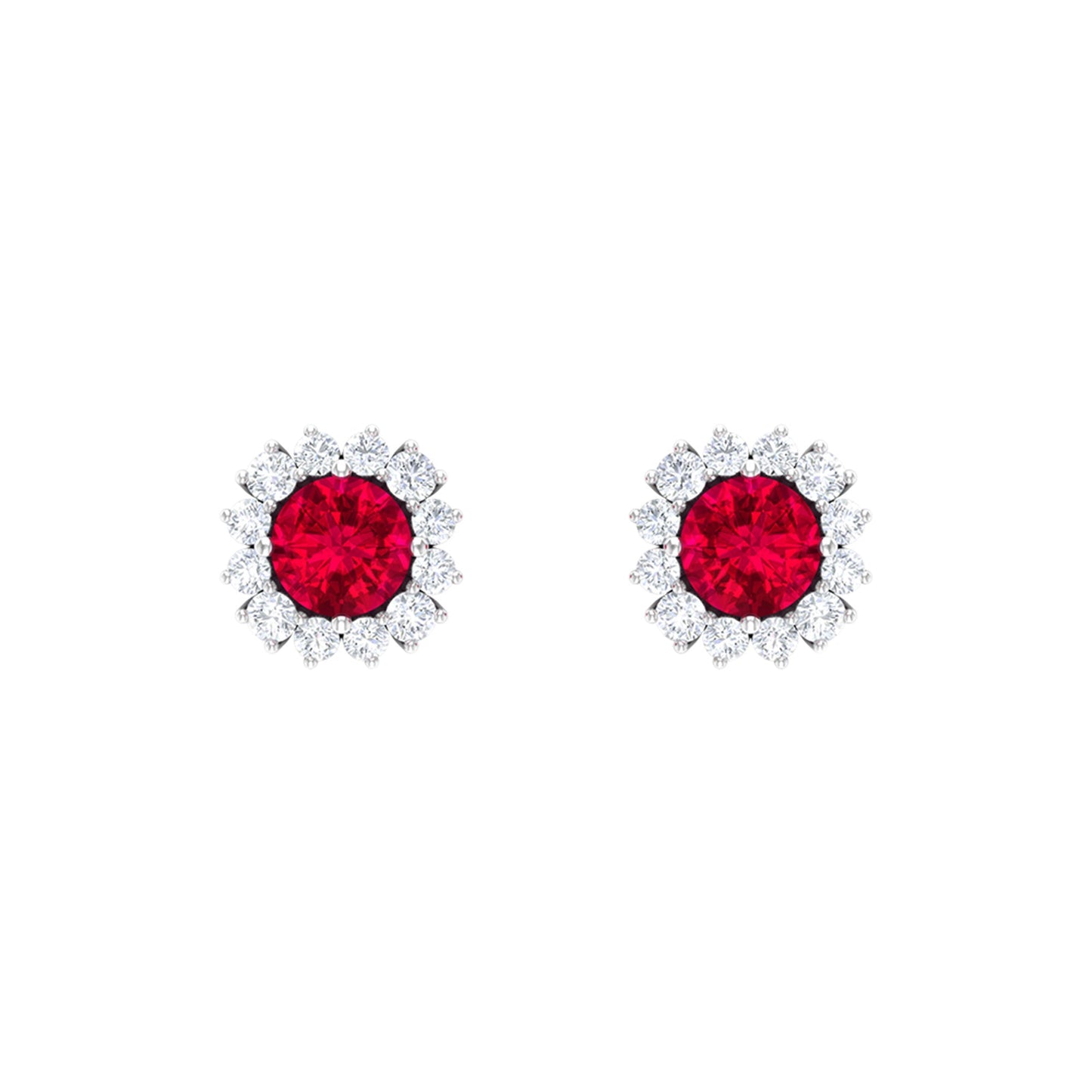 0.6 Carat Lab Created Ruby Classic Stud Earrings with Diamond Halo