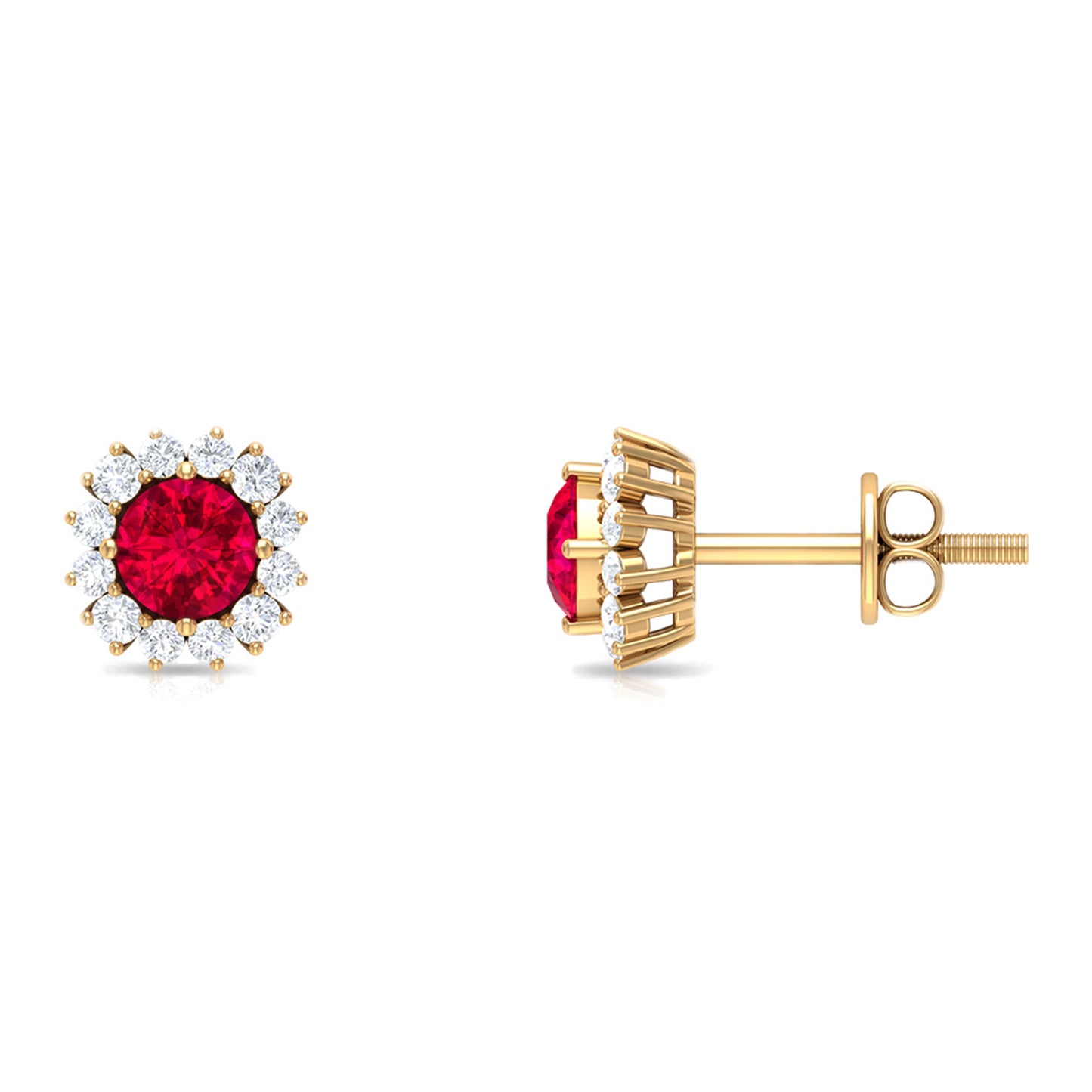 0.6 Carat Lab Created Ruby Classic Stud Earrings with Diamond Halo