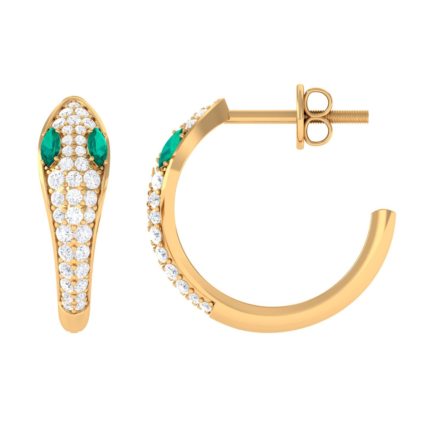 Emerald and Diamond Snake Hinged Hoop Earrings