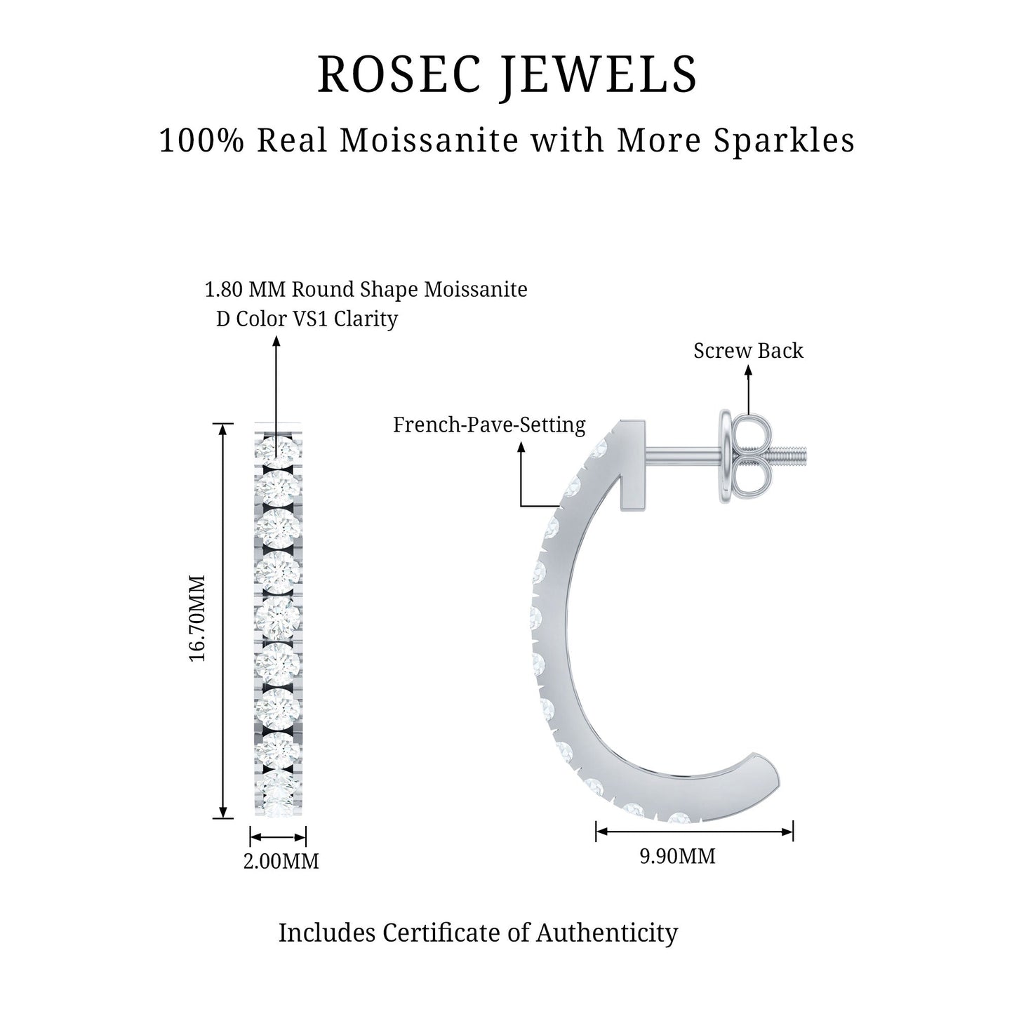 Certified Moissanite Hoop Earrings For Women