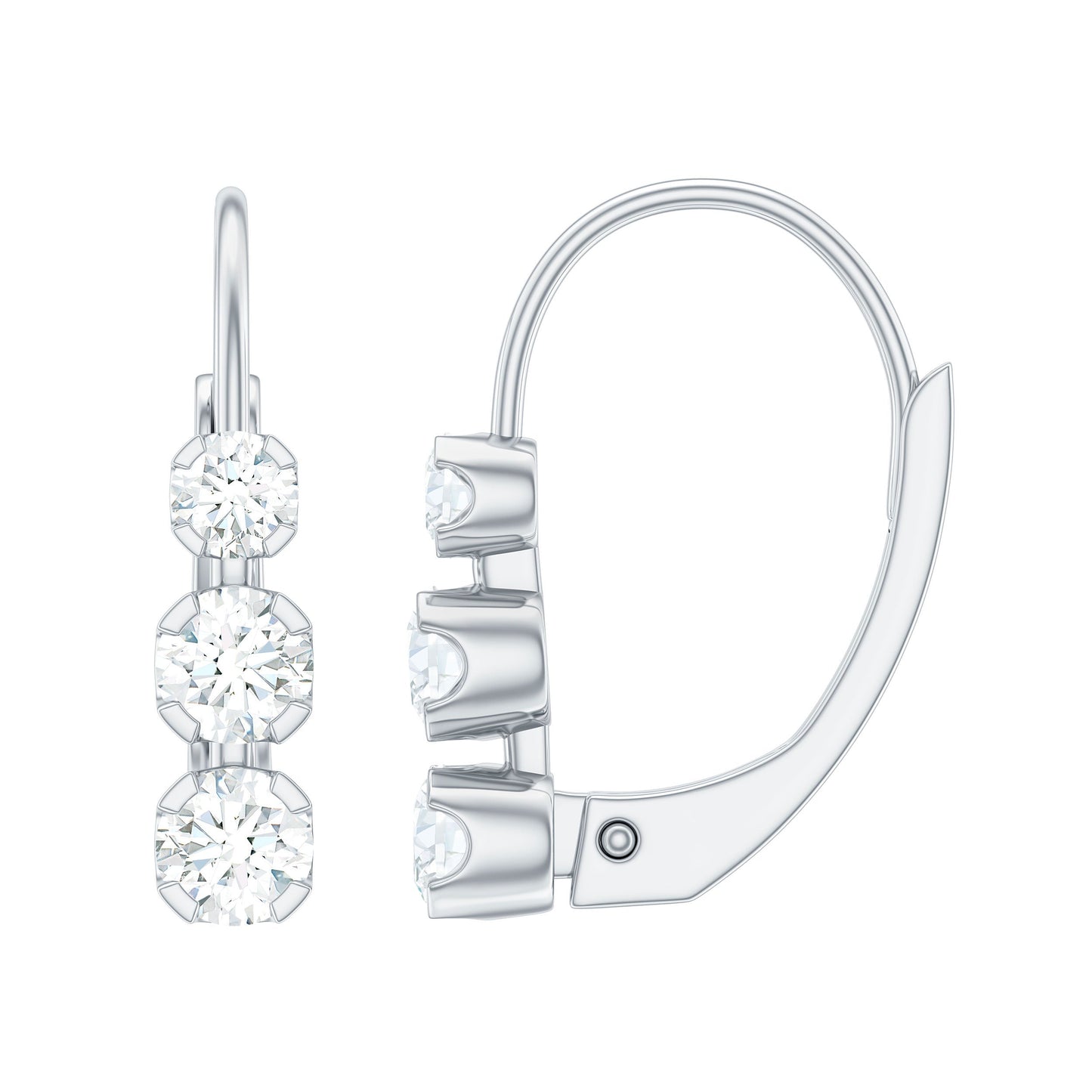 Round Moissanite Three Stone Hoop Earrings with Lever Back