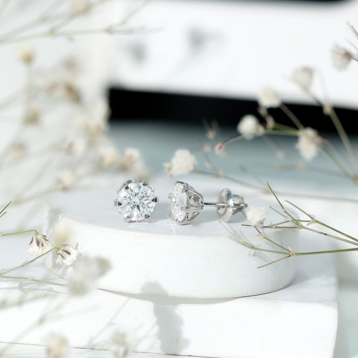Round 2.7 Carat Moissanite Solitaire Stud Earrings in Sterling Silver