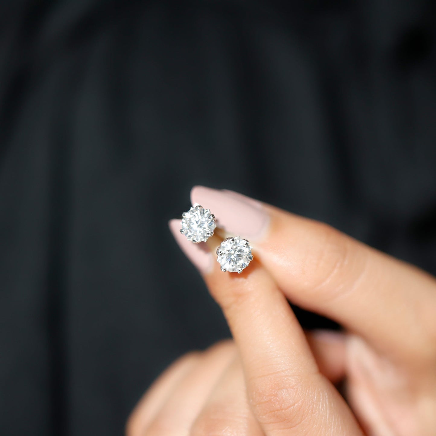 Round 2.7 Carat Moissanite Solitaire Stud Earrings in Sterling Silver