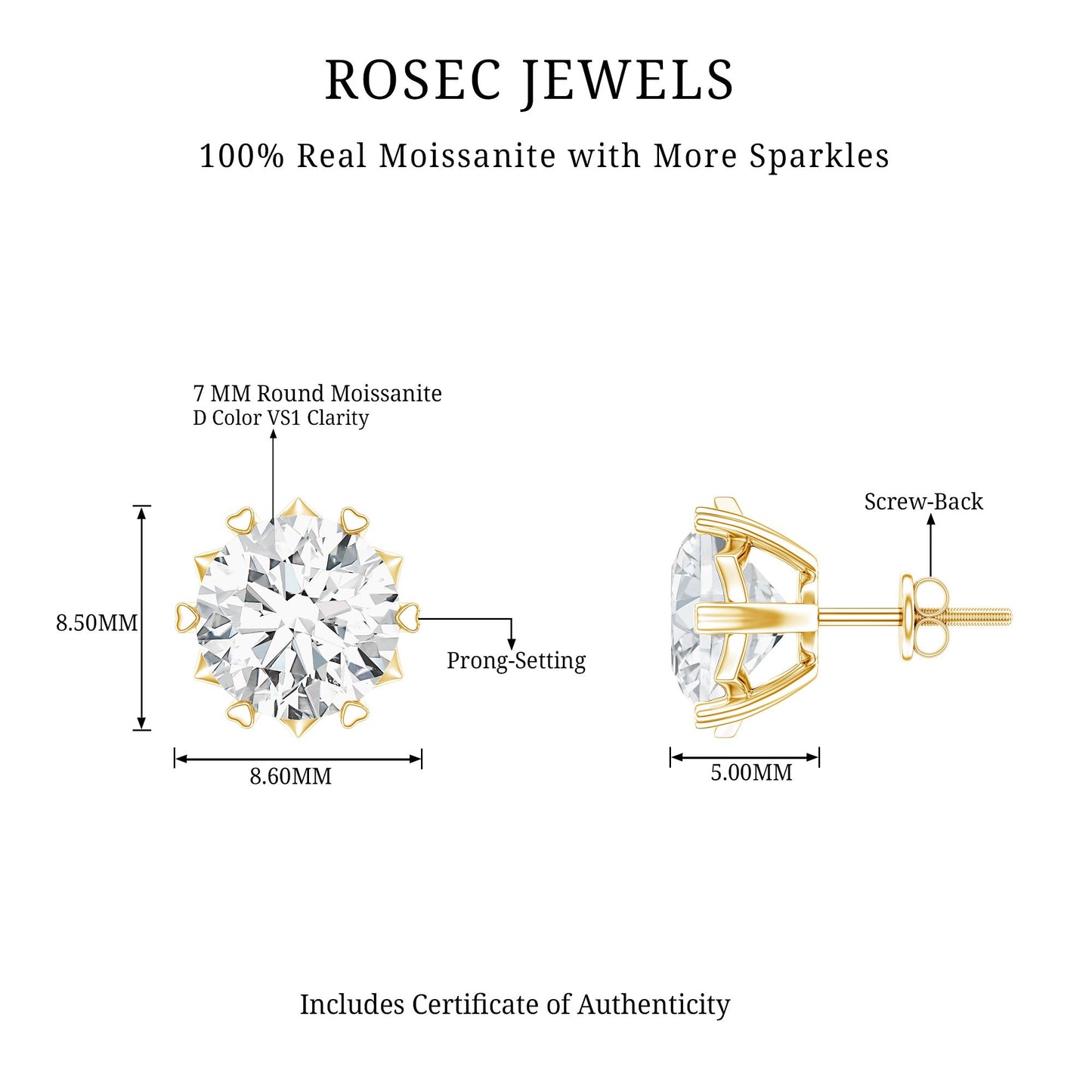 Brilliant Cut Moissanite Solitaire Stud Earrings in Decorative Setting