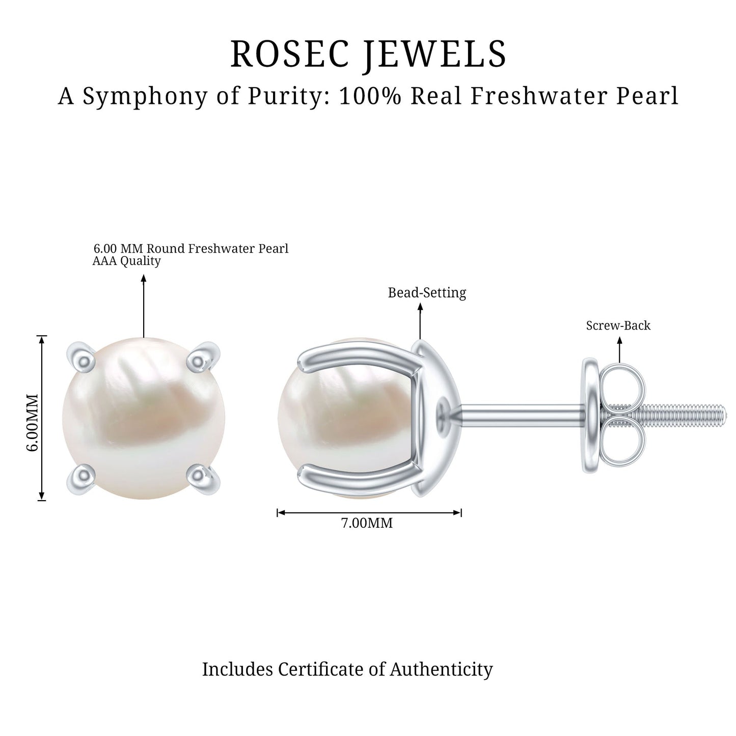 Natural 4.4 Carat Pearl Stud Earrings with Certificate