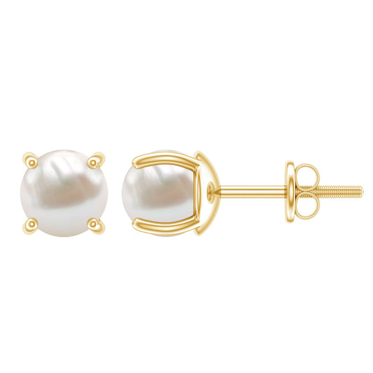 6 MM Round Freshwater Pearl Solitaire Stud Earrings