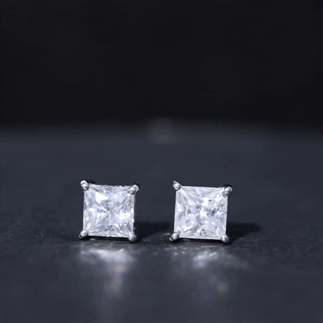 Certified 2.5 Carat Princess Cut Moissanite Stud Earrings in Silver