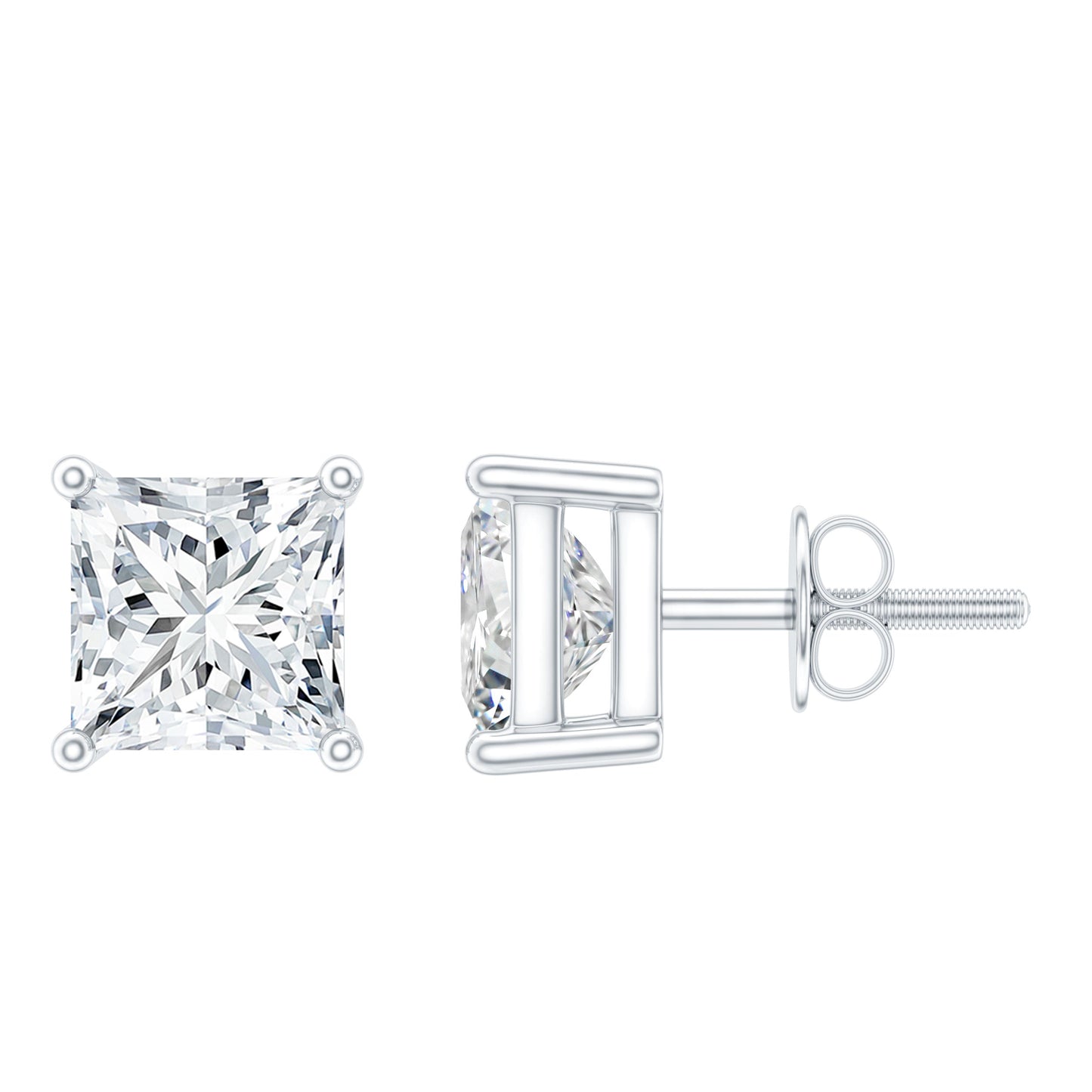 Certified 2.5 Carat Princess Cut Moissanite Stud Earrings in Silver