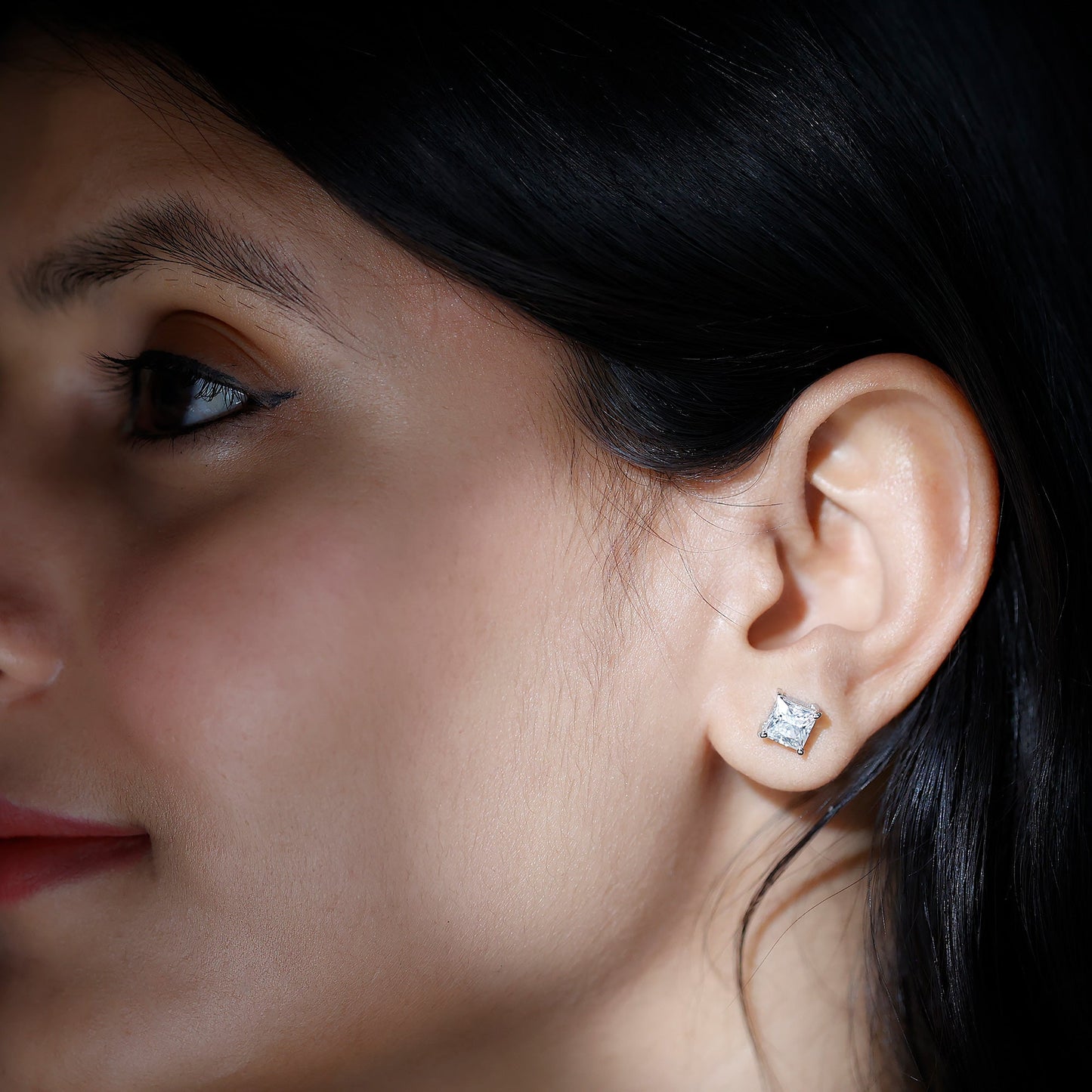 Certified 2.5 Carat Princess Cut Moissanite Stud Earrings in Silver