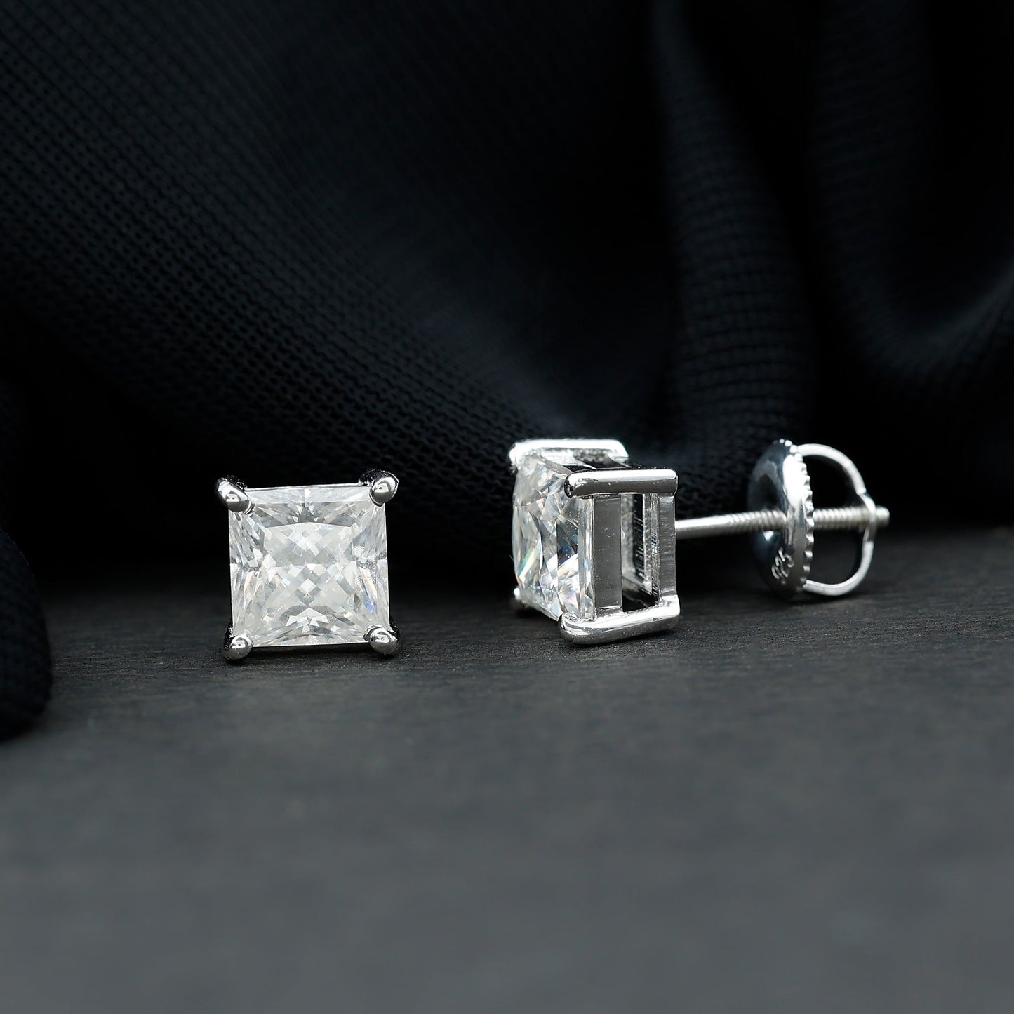 Certified 2.5 Carat Princess Cut Moissanite Stud Earrings in Silver