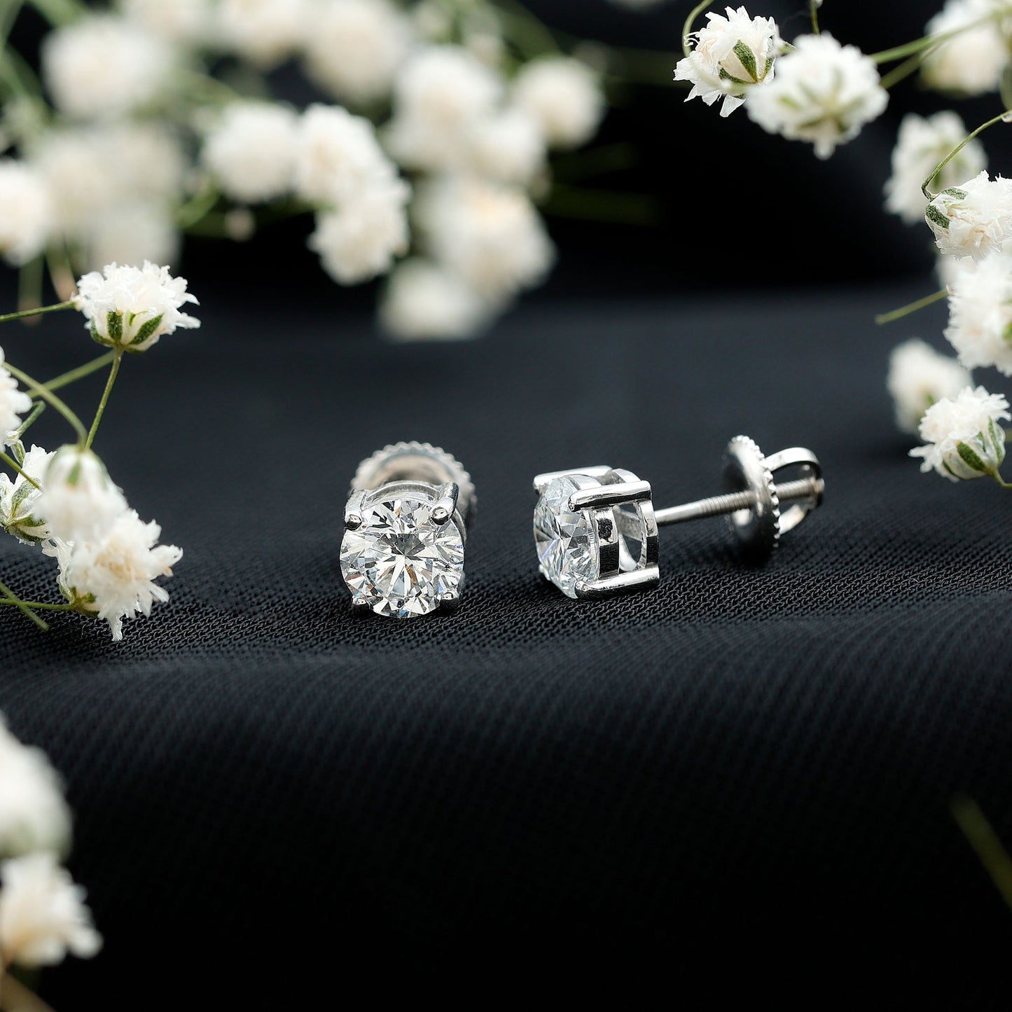 Solitaire 1.9 Carat Lab Grown Diamond Stud Earrings with Screw Back