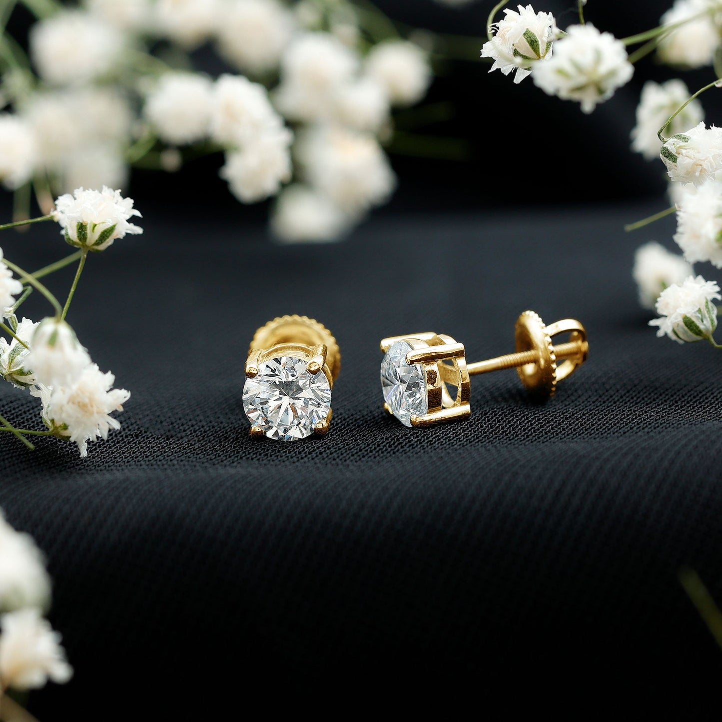 Solitaire 1.9 Carat Lab Grown Diamond Stud Earrings with Screw Back
