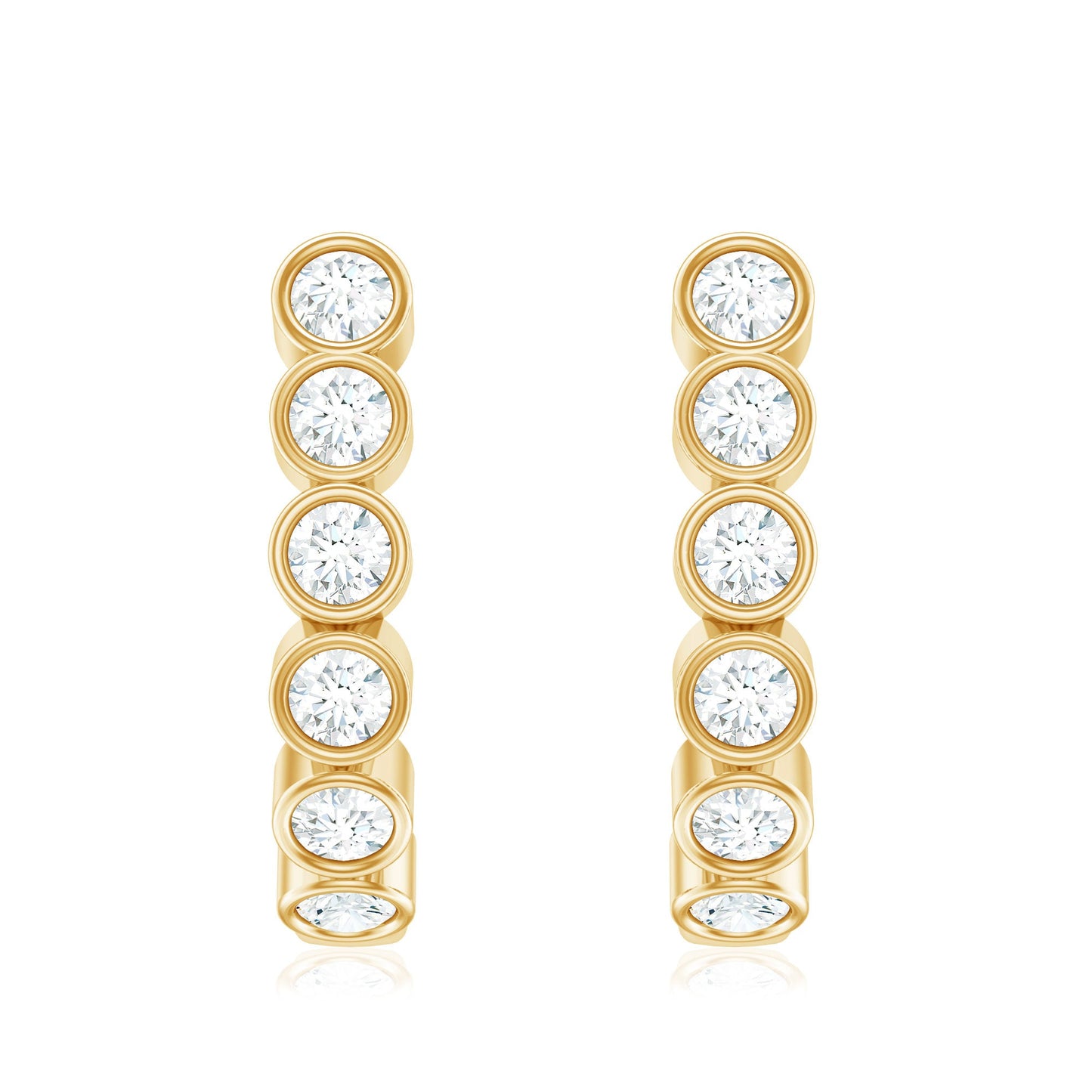Bezel Set Round Diamond J Hoop Earrings
