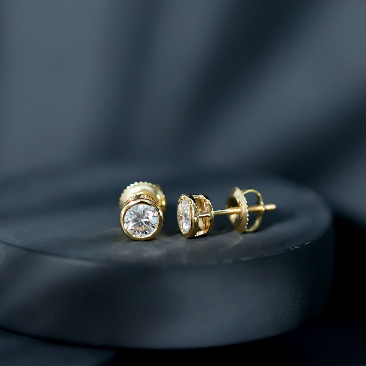 Bezel Set Round Cut Moissanite Stud Earrings