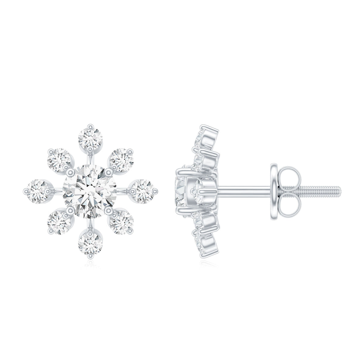 Moissanite Snowflake Stud Earrings with Certificate