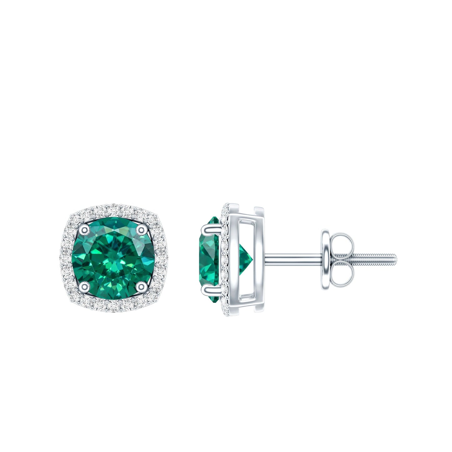 1.6 Carat Lab Grown Emerald Stud Earrings with Diamond Halo