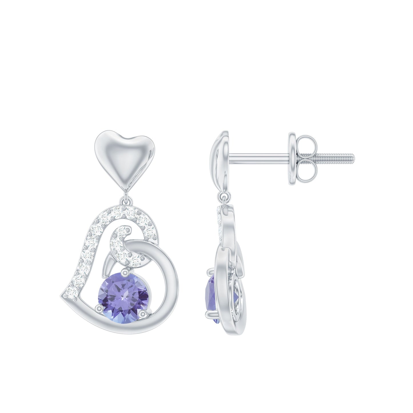 1 Carat Tanzanite and Diamond Heart Drop Earrings