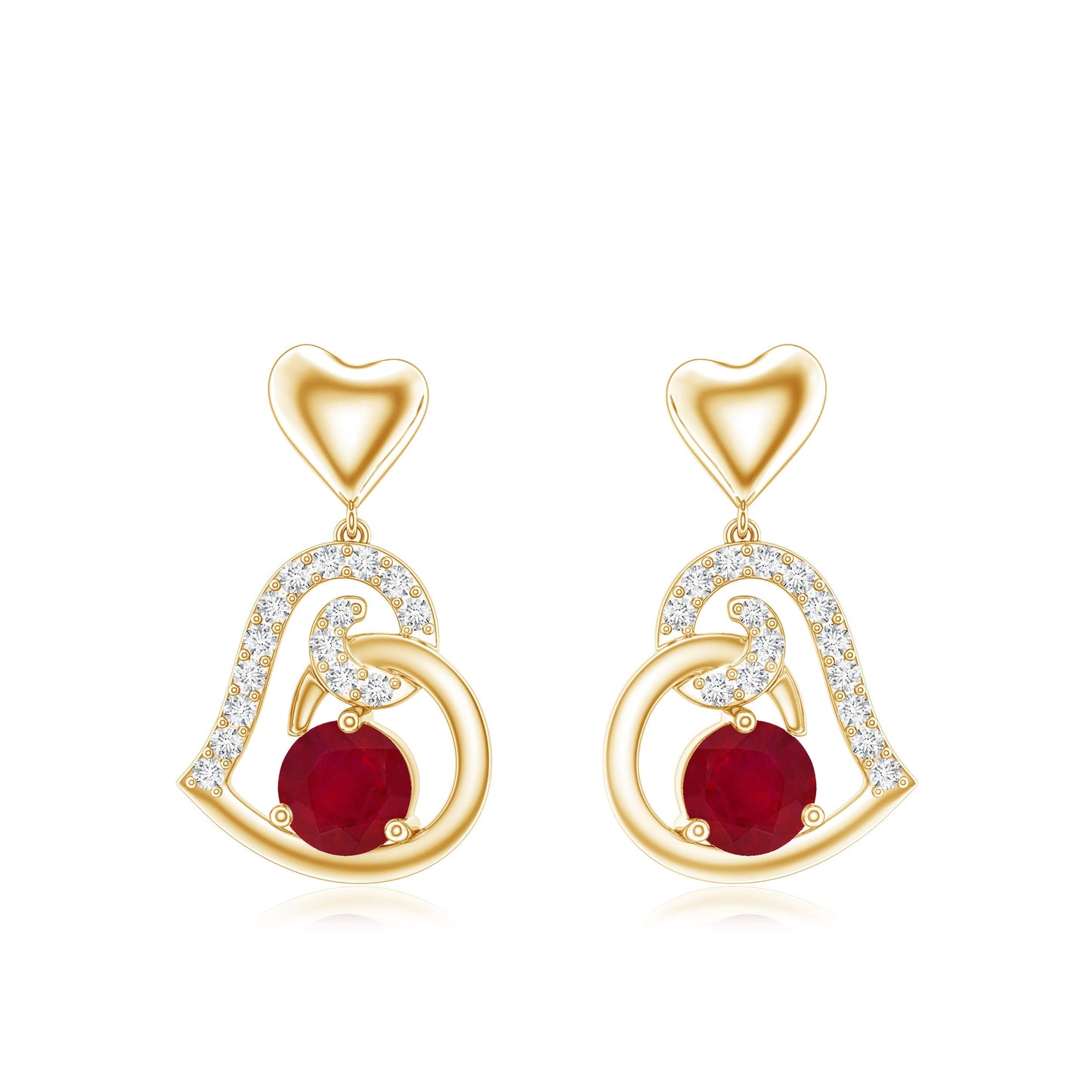 Round Ruby Heart Drop Earring with Diamond Accent