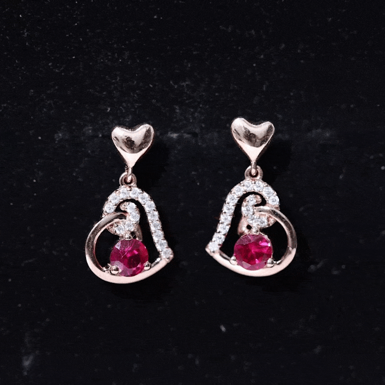 Lab Created Ruby and Diamond Heart Drop Earrings