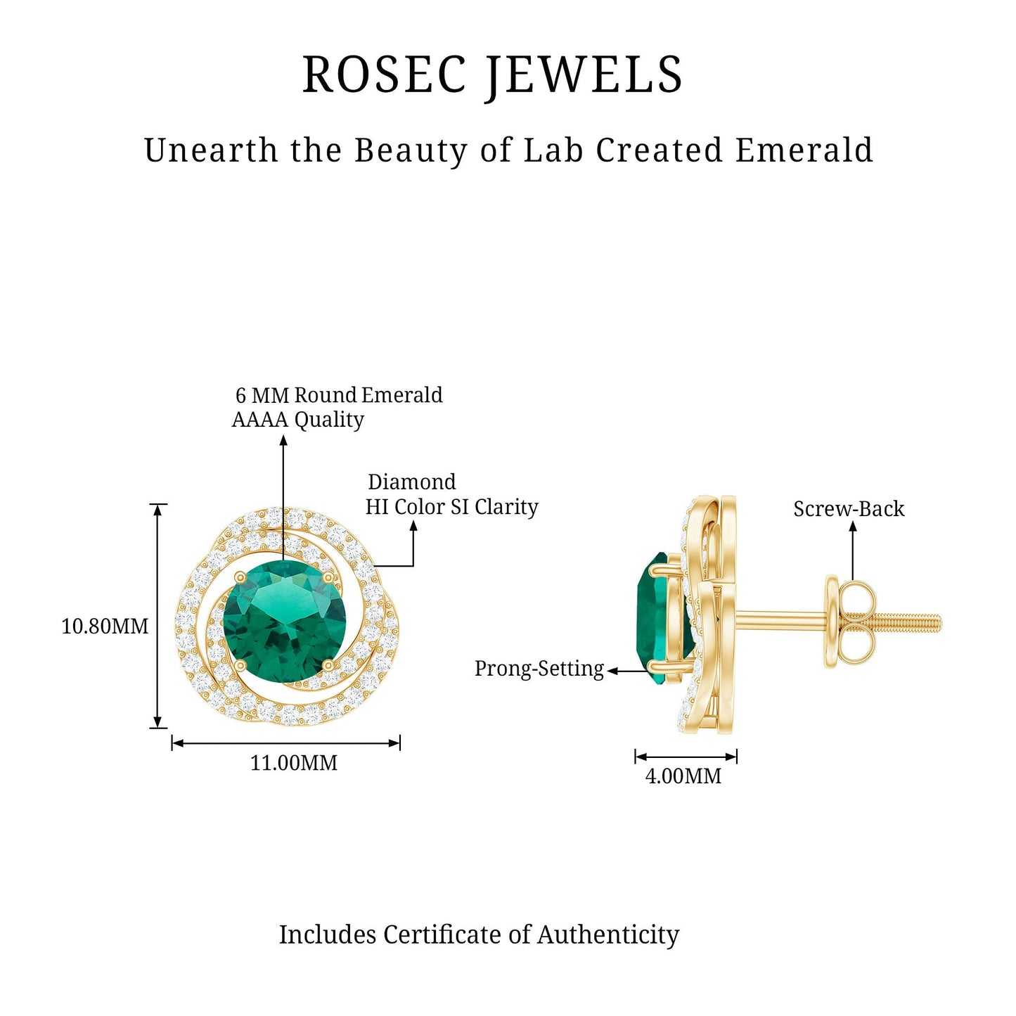 Lab Created Emerald and Diamond Spiral Stud Earrings