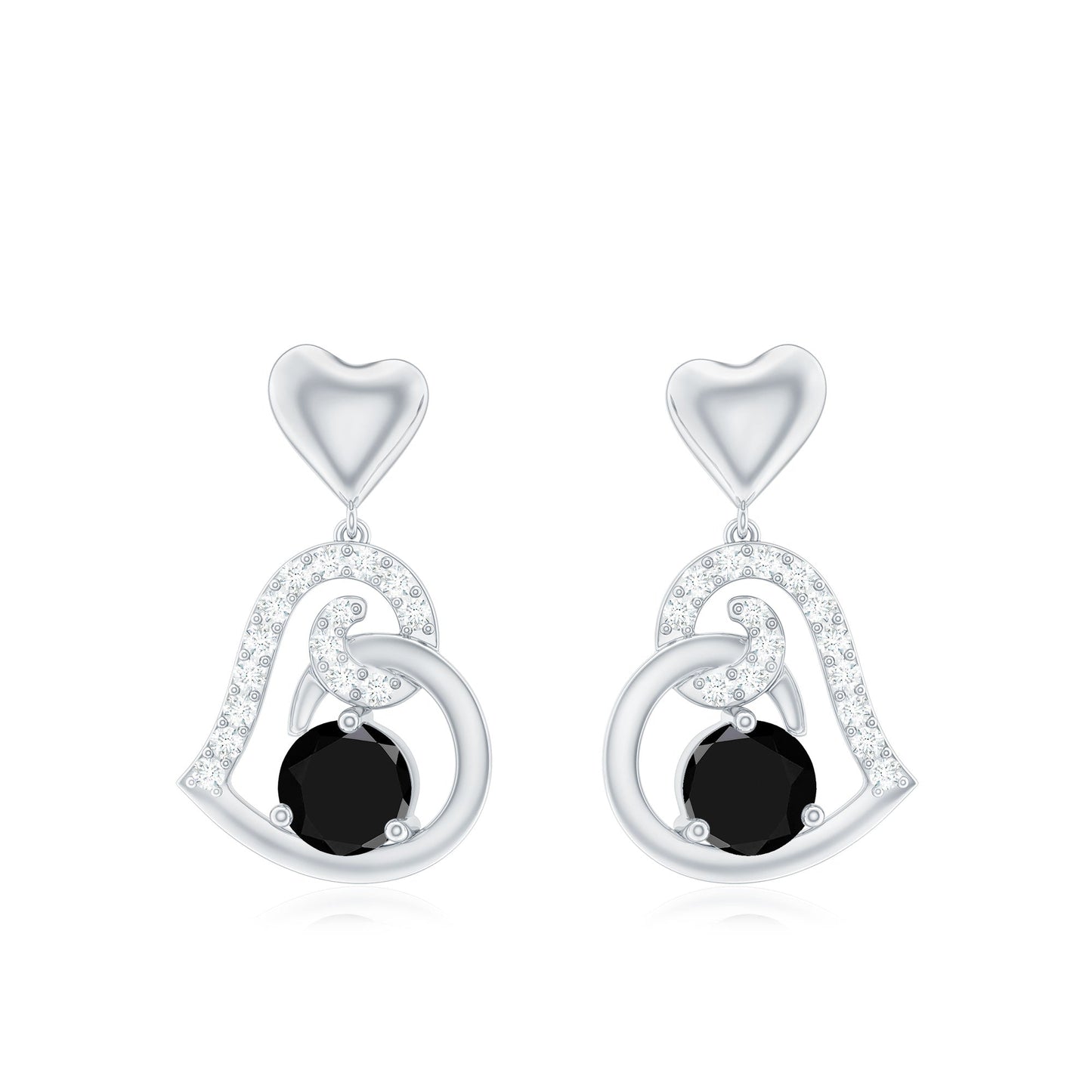 Round Created Black Diamond Heart Drop Earrings with Diamond