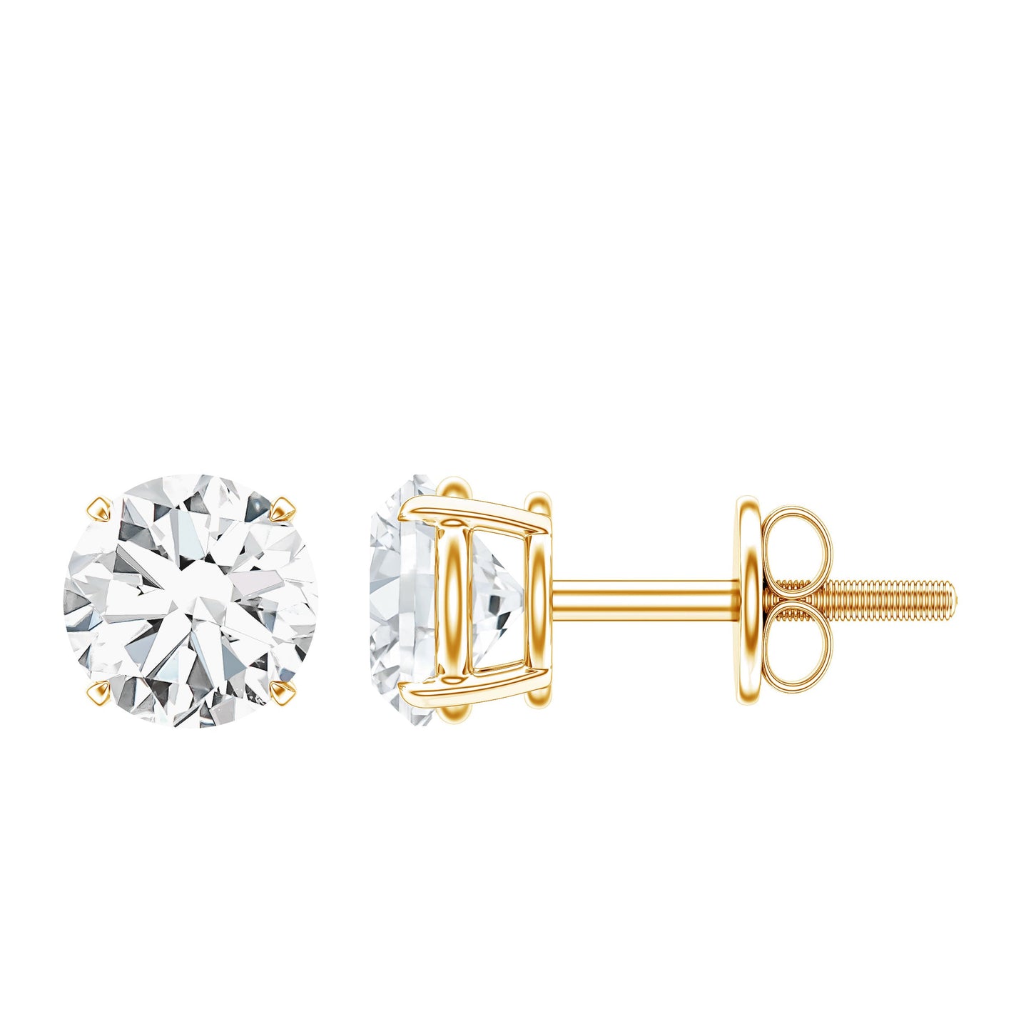 Round Moissanite 1 Carat Stud Earrings with Screw Back