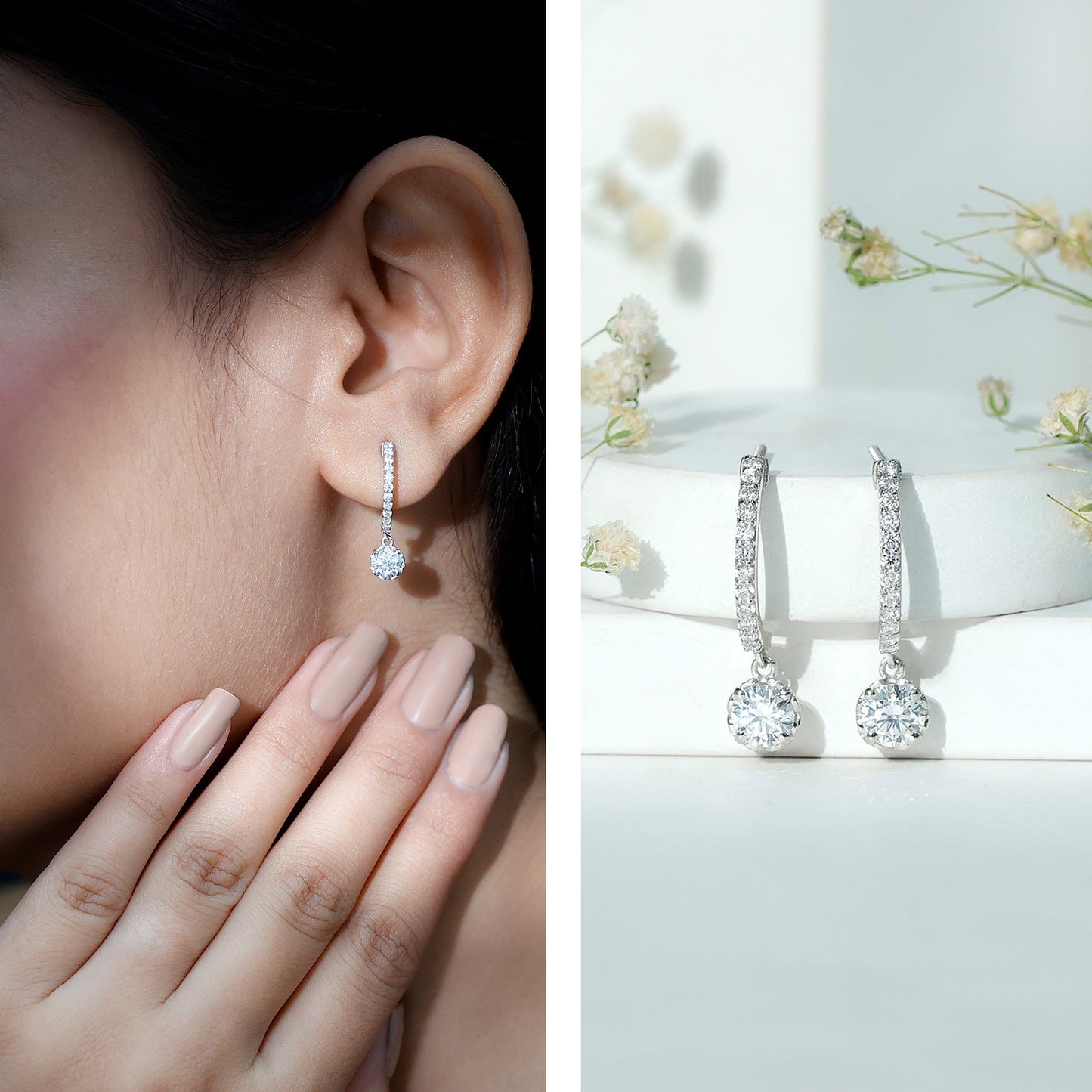 Sterling Silver Moissanite Hoop Drop Earrings for Women