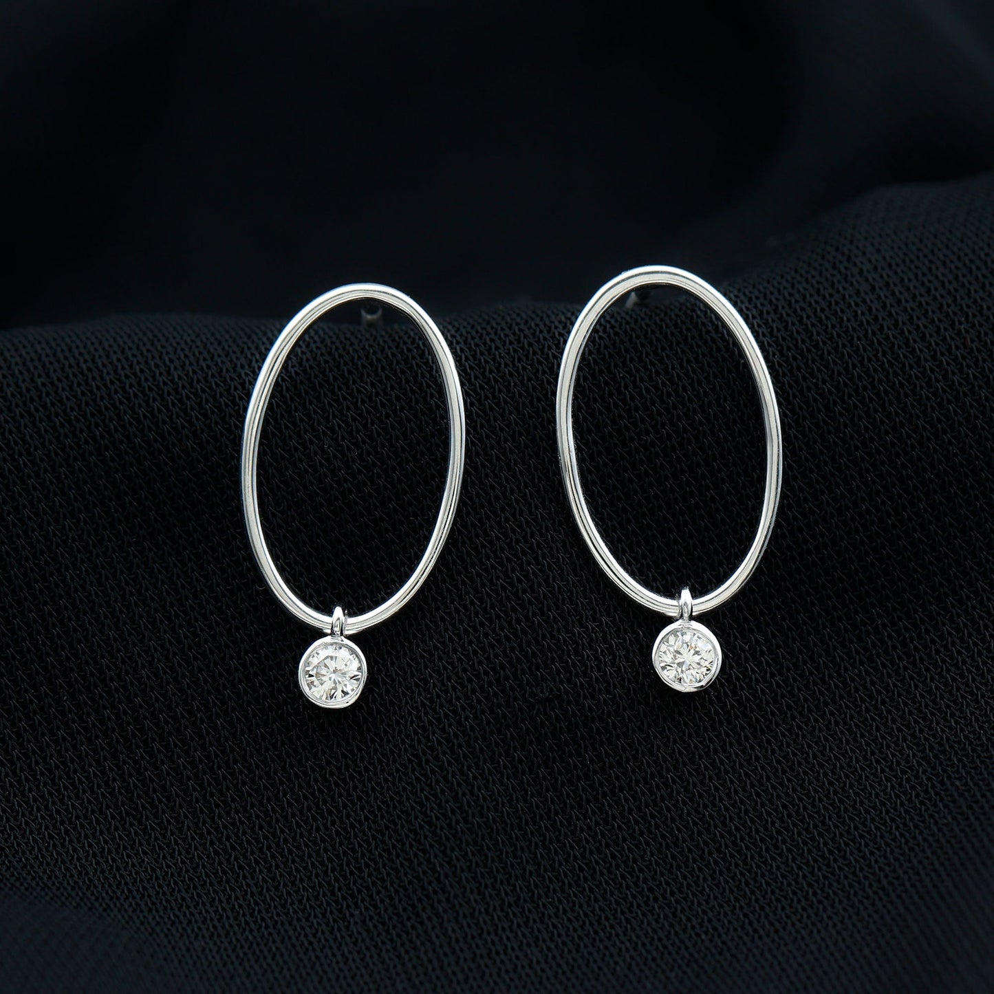 Bezel Set Moissanite Front Facing Hoop Drop Earrings