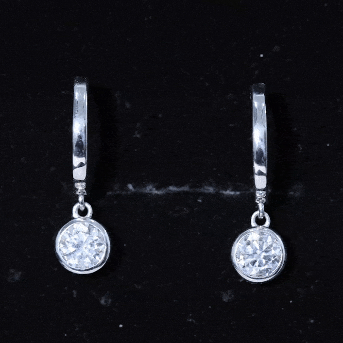 Bezel Set 2 Carat Round Moissanite Drop Hoop Earrings