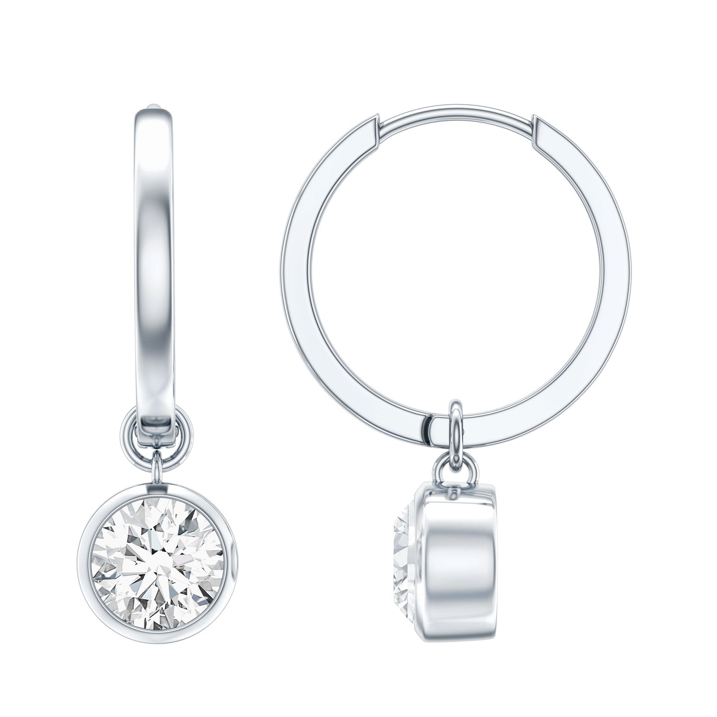 Bezel Set 2 Carat Round Moissanite Drop Hoop Earrings