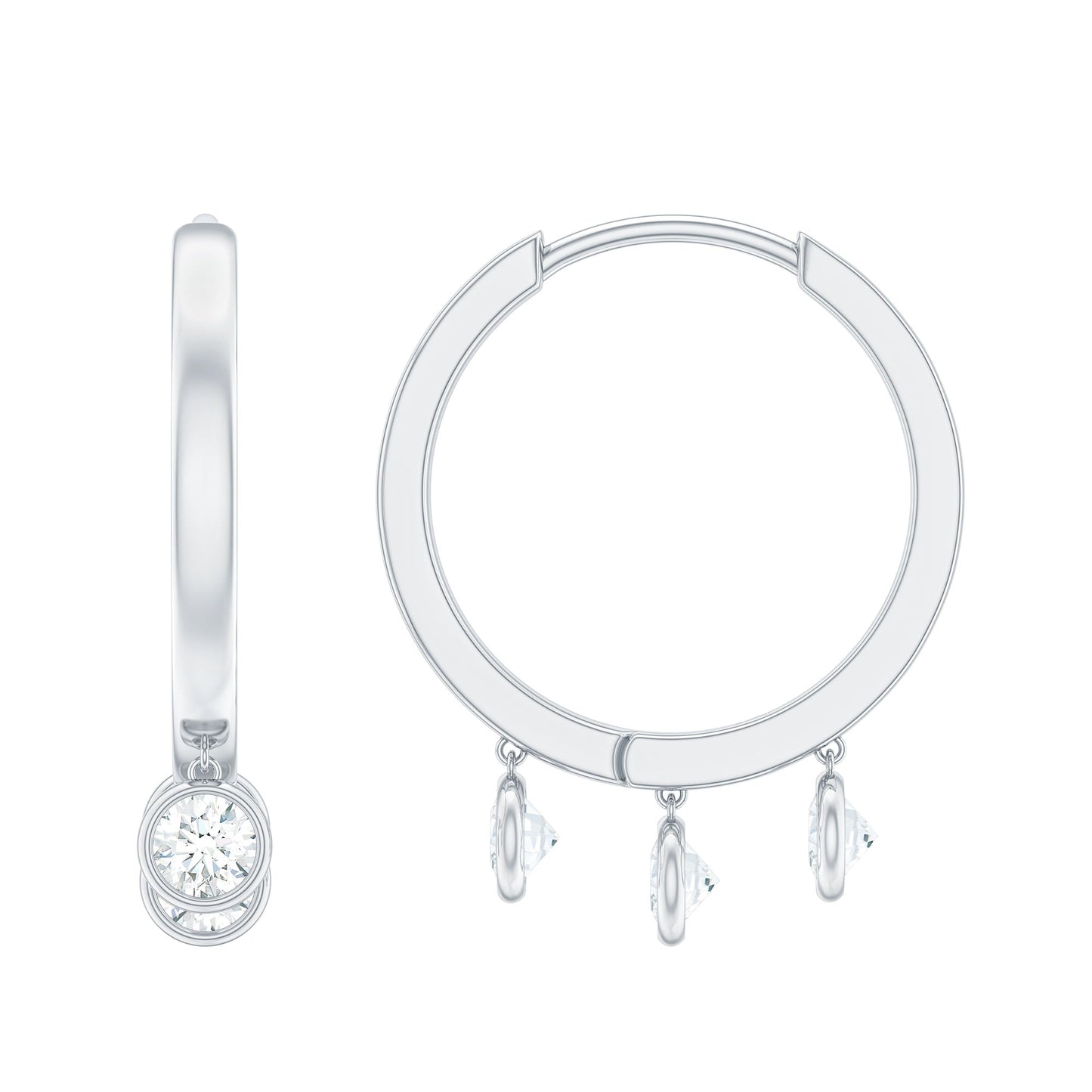 Natural 3 Stone Diamond Drop Hoop Earrings