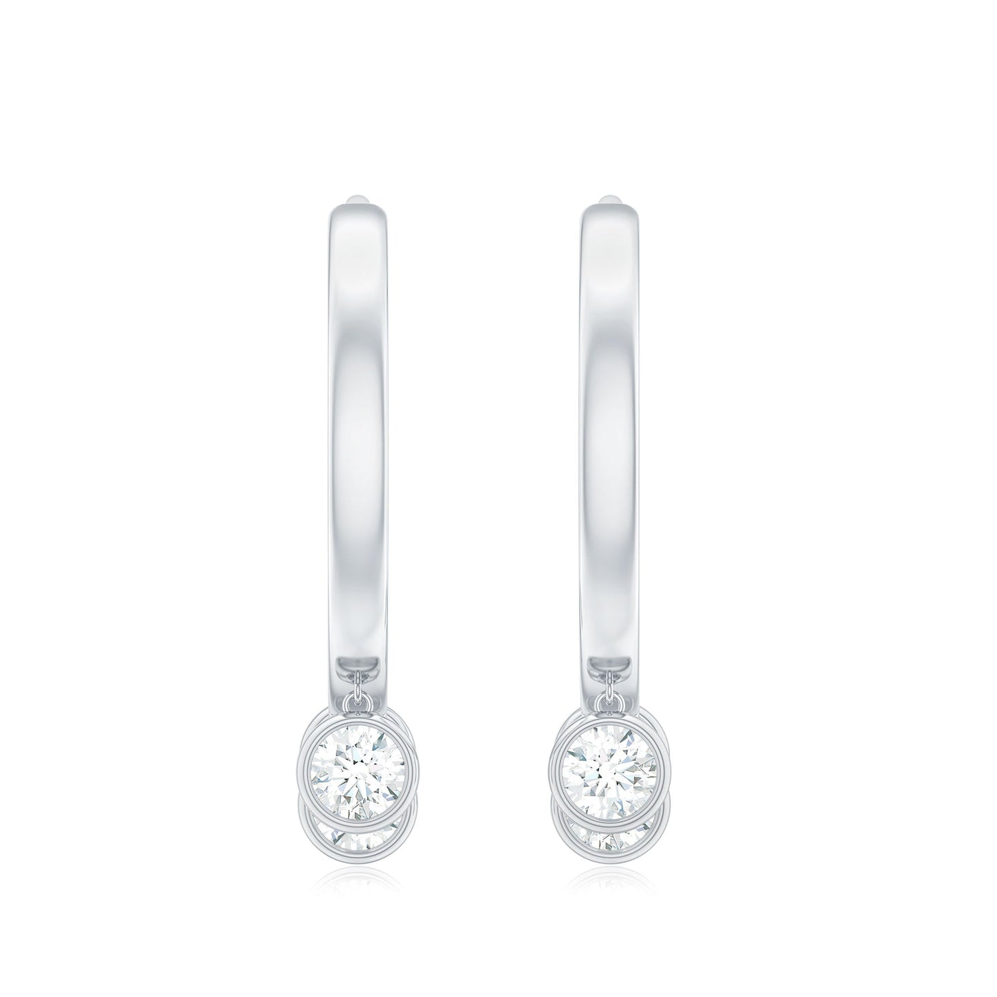 Natural 3 Stone Diamond Drop Hoop Earrings