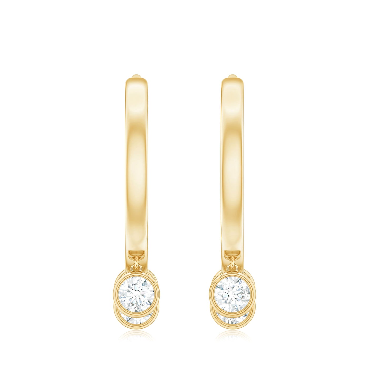 Natural 3 Stone Diamond Drop Hoop Earrings
