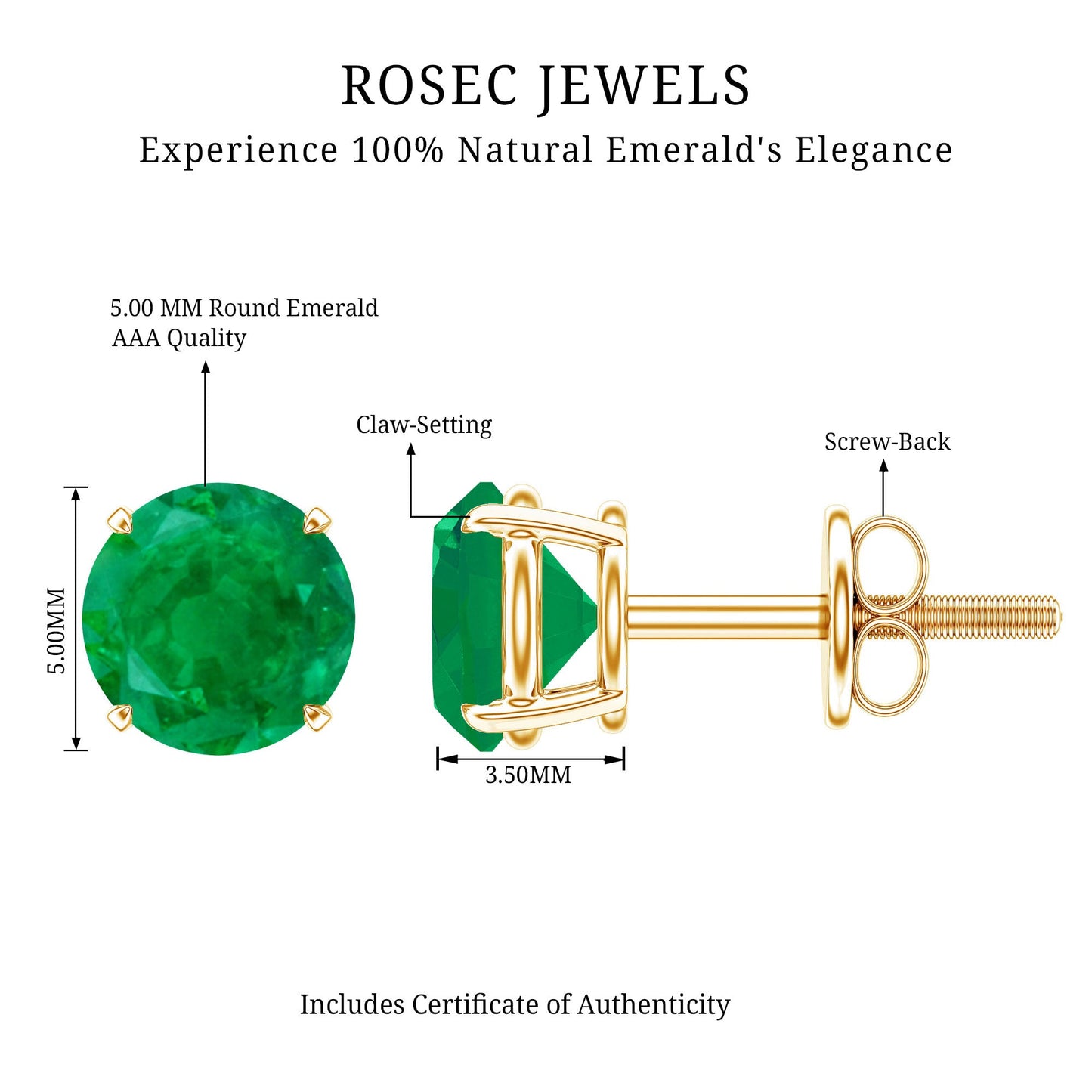 Natural Emerald Stud Earrings with Screw Back