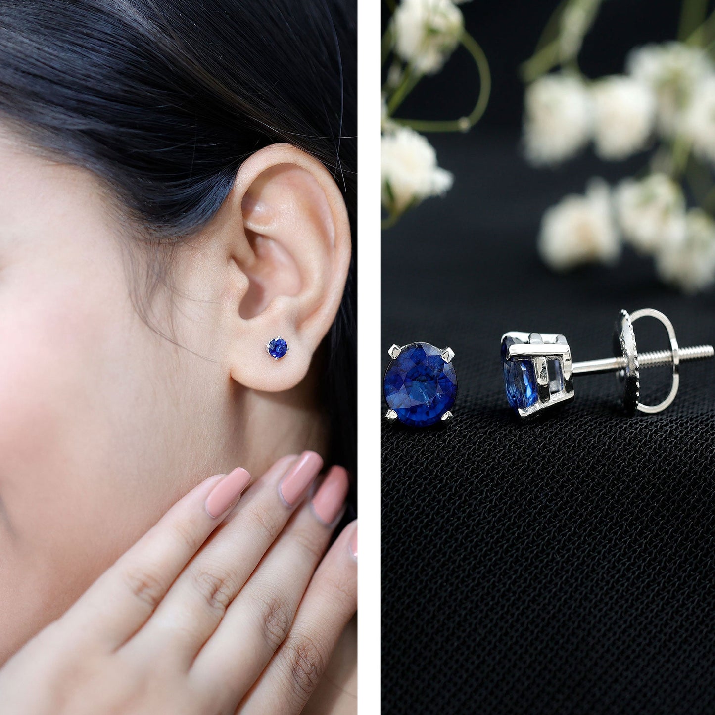 1.9 Carat Round Blue Sapphire Solitaire Stud Earrings in Claw Setting