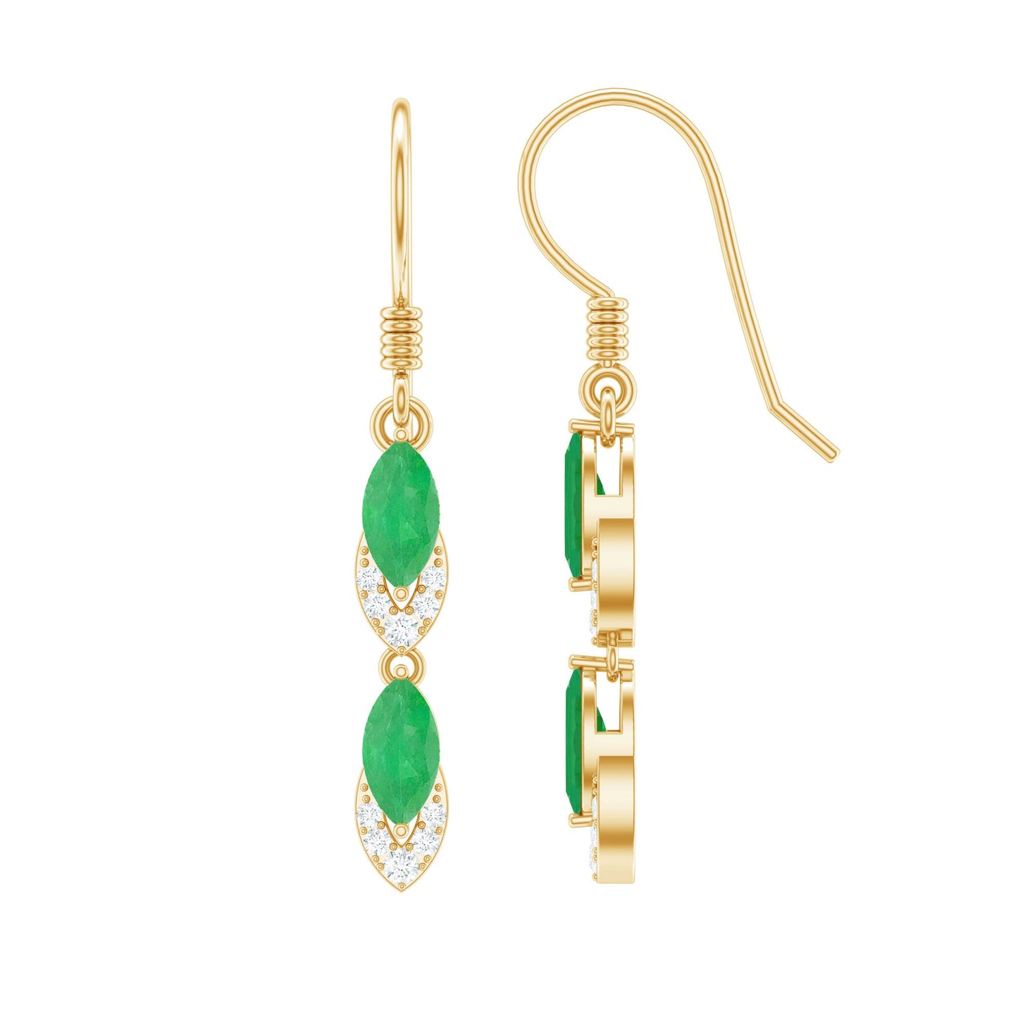 Marquise Cut Emerald Dangle Earrings with Diamond