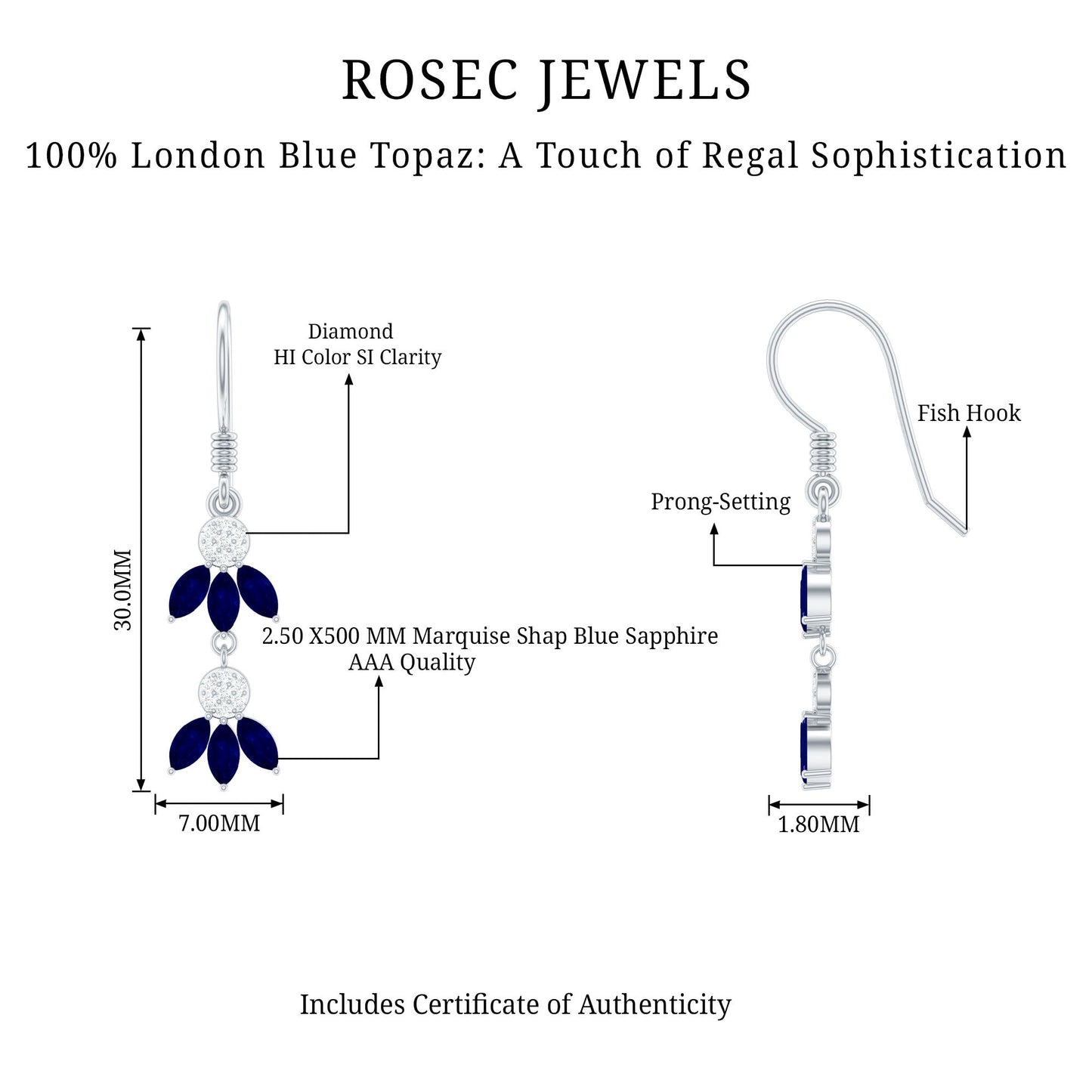 Natural Blue Sapphire and Diamond Leaf Dangle Earrings