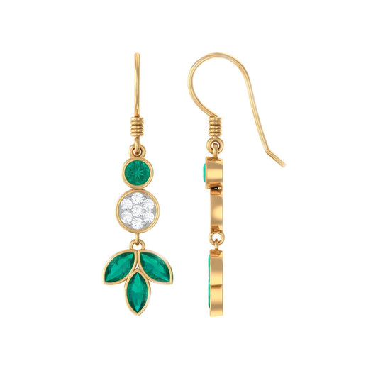 Nature Inspired Emerald Diamond Dangle Earrings