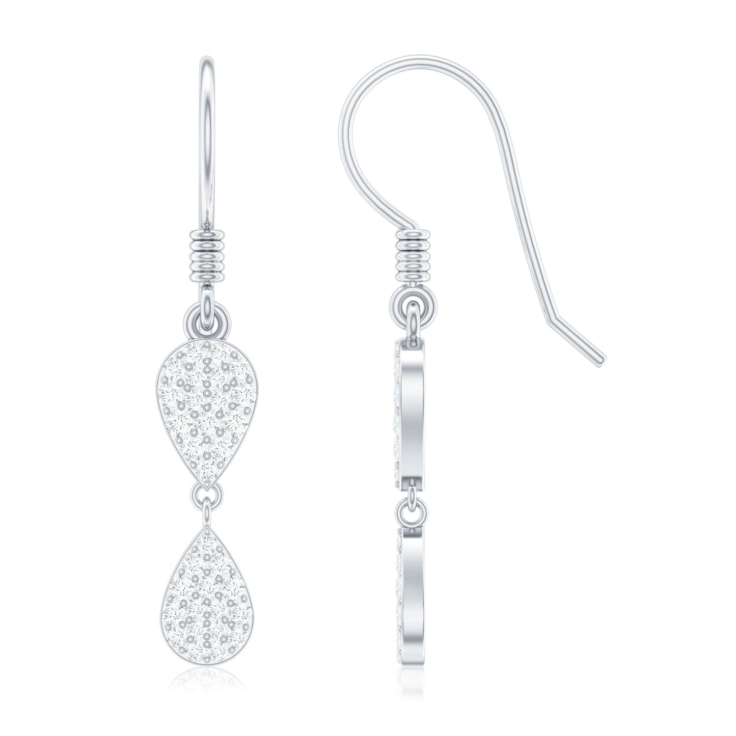 Pave Set Genuine Diamond Teardrop Dangle Earrings with Fish Hook