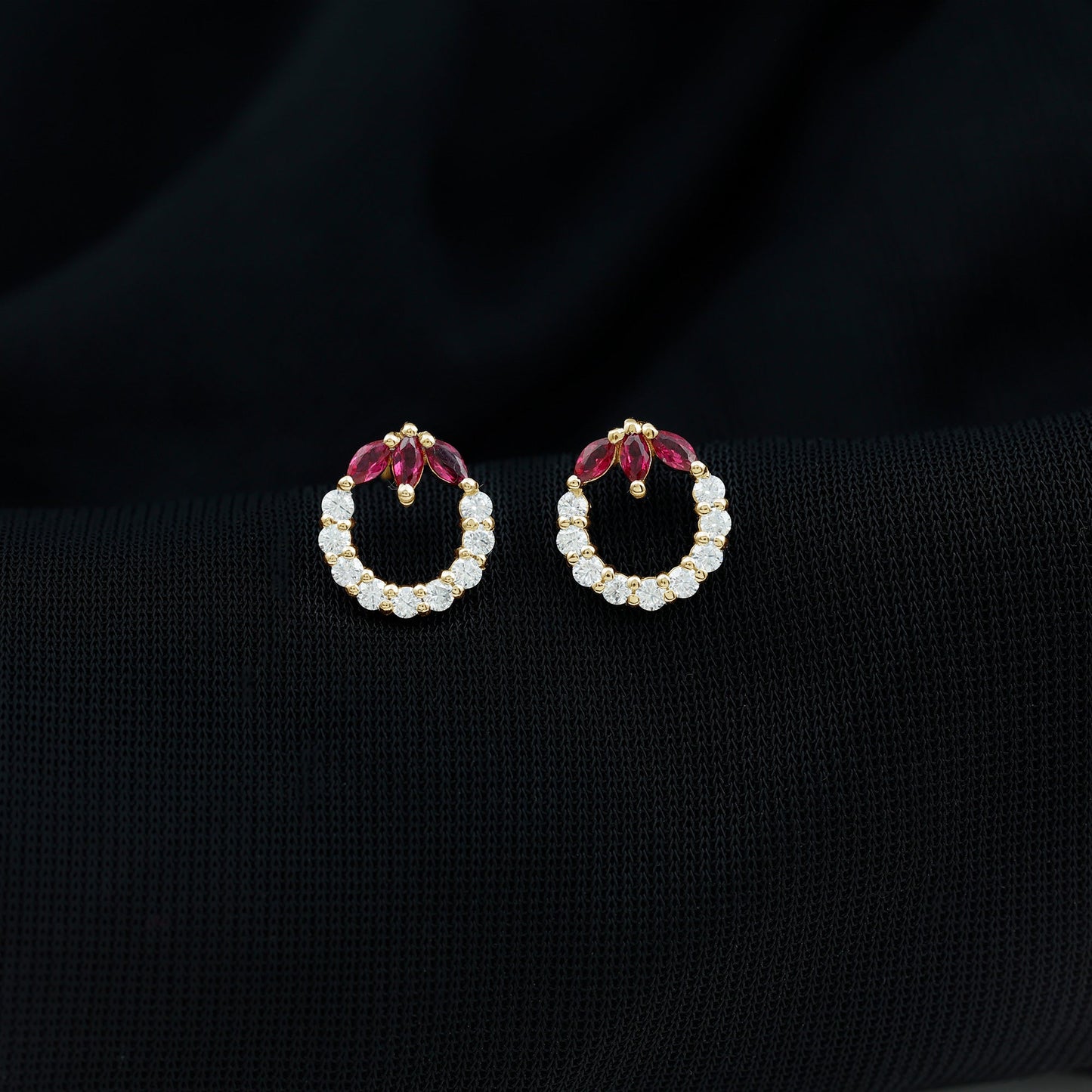 Marquise Cut Lab Created Ruby and Moissanite Eternity Stud Earrings