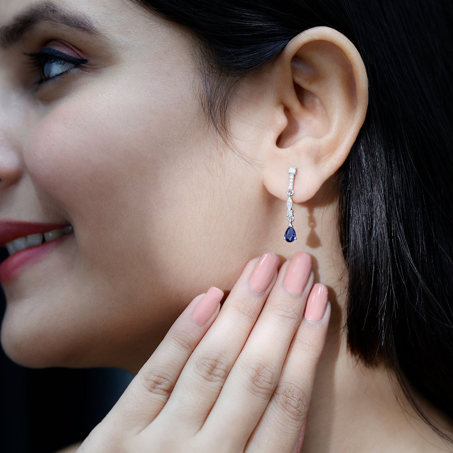 Womens Lab Grown Blue Sapphire Drop Dangle Earrings with Certificate